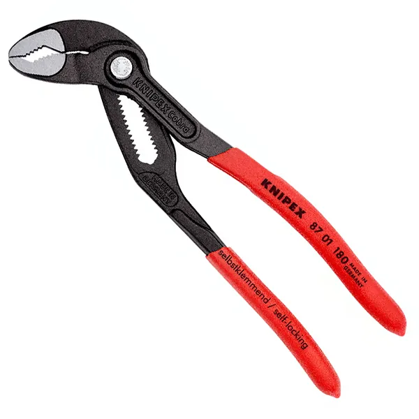 Kìm mỏ quạ Cobra® 87 01 180 dài 180mm, phủ đen chống gỉ, tay cầm phủ nhựa, kẹp ống Ø42mm, kẹp được ốc 36mm, có 18 nấc điều chỉnh.