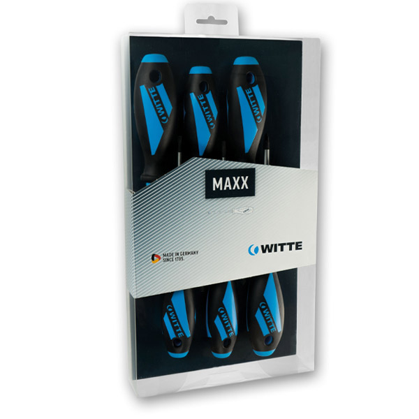 Bộ tua vít WITTE 653832, 06 cây dòng MAXX gồm 4 dẹt và 2 bake