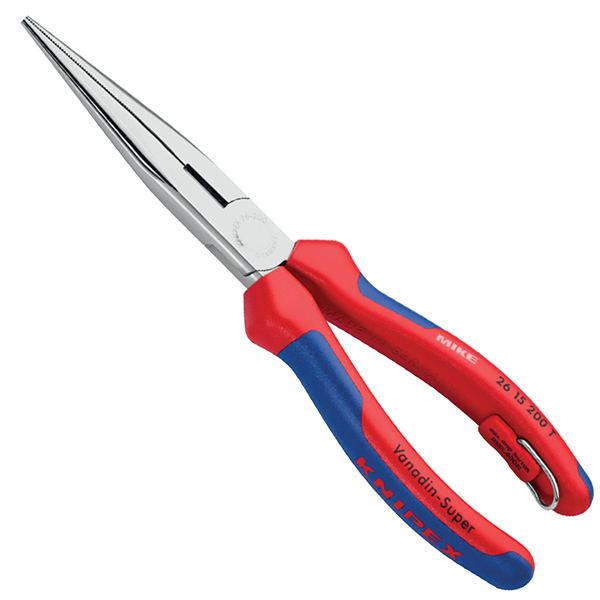 Kìm mỏ nhọn đầu thẳng Knipex 26 15 200 T, size 200mm, mũi bán nguyệt, cán bọc nhựa đa màu, mạ chrome, có móc an toàn