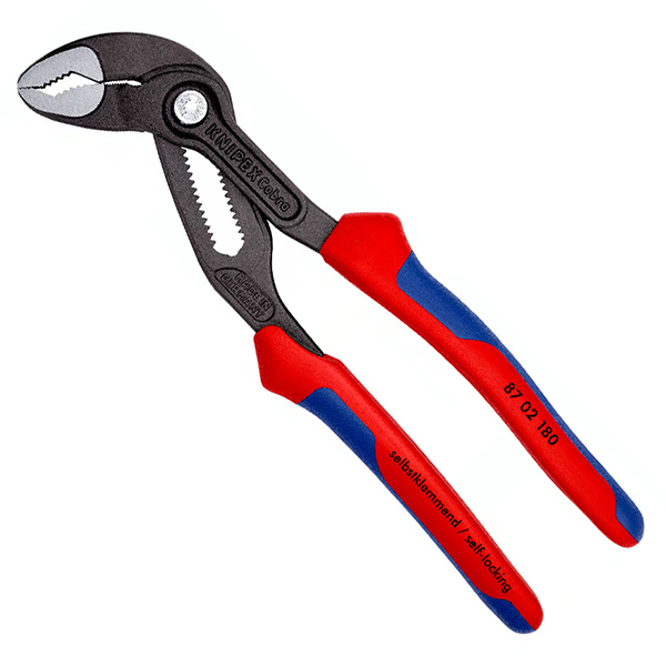 Kìm mỏ quạ Knipex Cobra® 87 02 180 dài 180mm, phủ đen chống gỉ, tay cầm nhựa đa thành phần, kẹp ống Ø42mm, kẹp ốc 36mm, 18 nấc chỉnh.