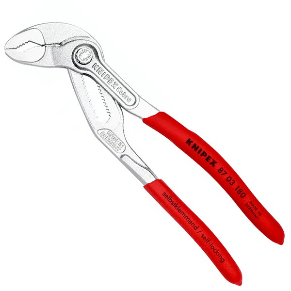 Kìm mỏ quạ KNIPEX 87 03 180 Cobra® dài 180 mm, mạ phủ crome, cán bọc nhựa nhám