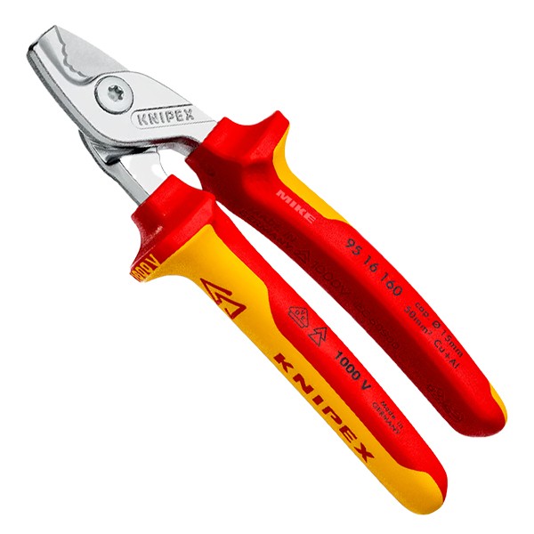 KNIPEX 95 16 160 StepCut® Cable Shears 160 mm chrome-plated insulated with multi-component grips, VDE-tested chrome-plated