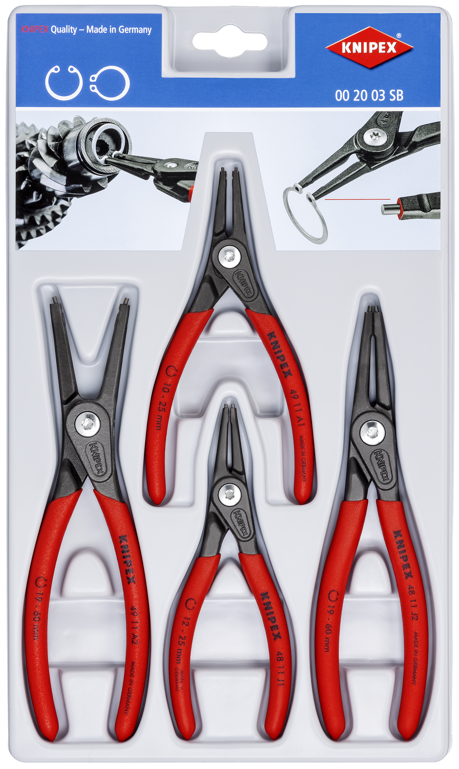 KNIPEX 00 20 03 SB Precision Circlip Pliers Set 4 parts