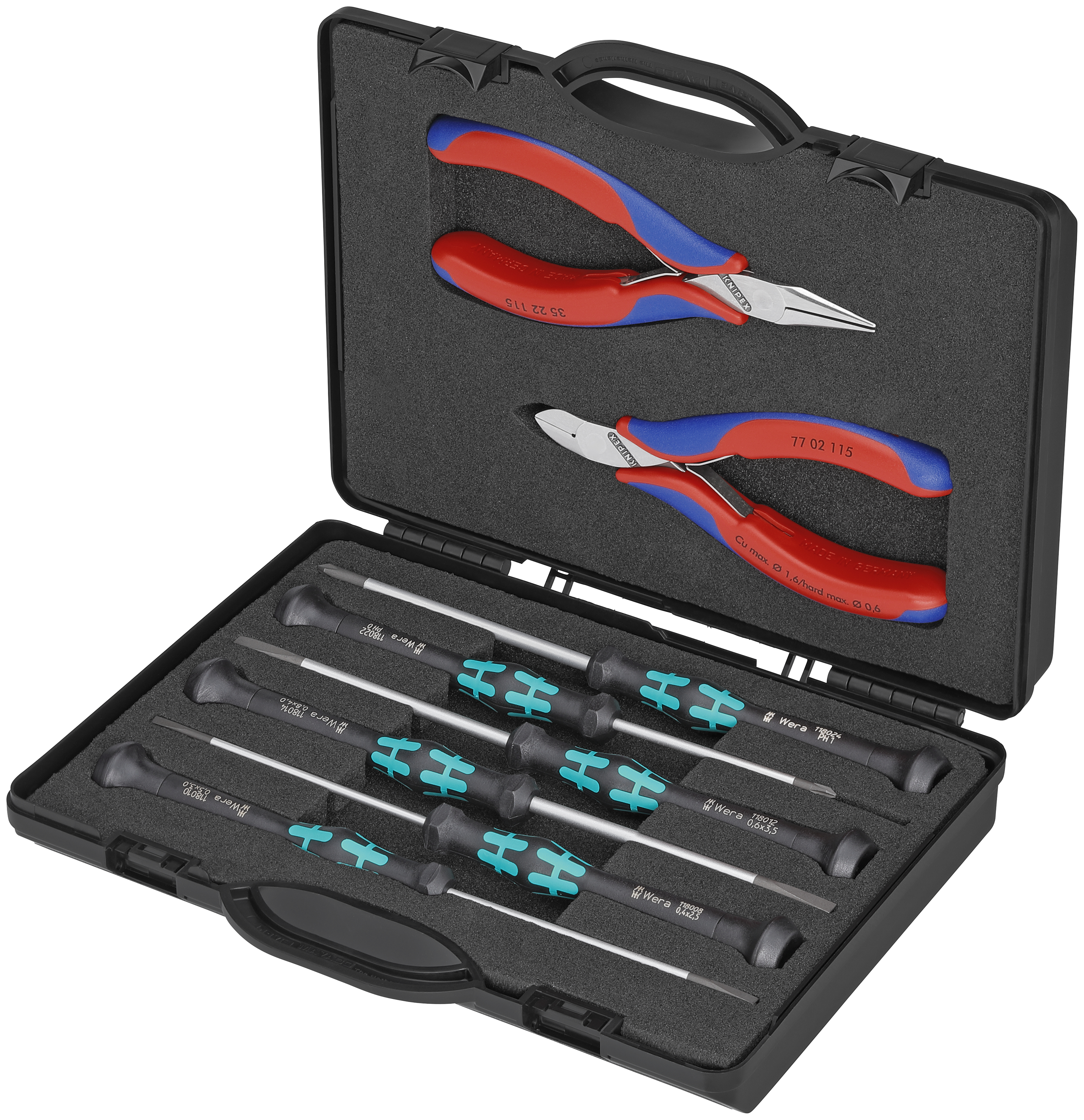 KNIPEX 00 20 18 Case for Electronics Pliers with tools for work on electronic components 8 parts 215 mm