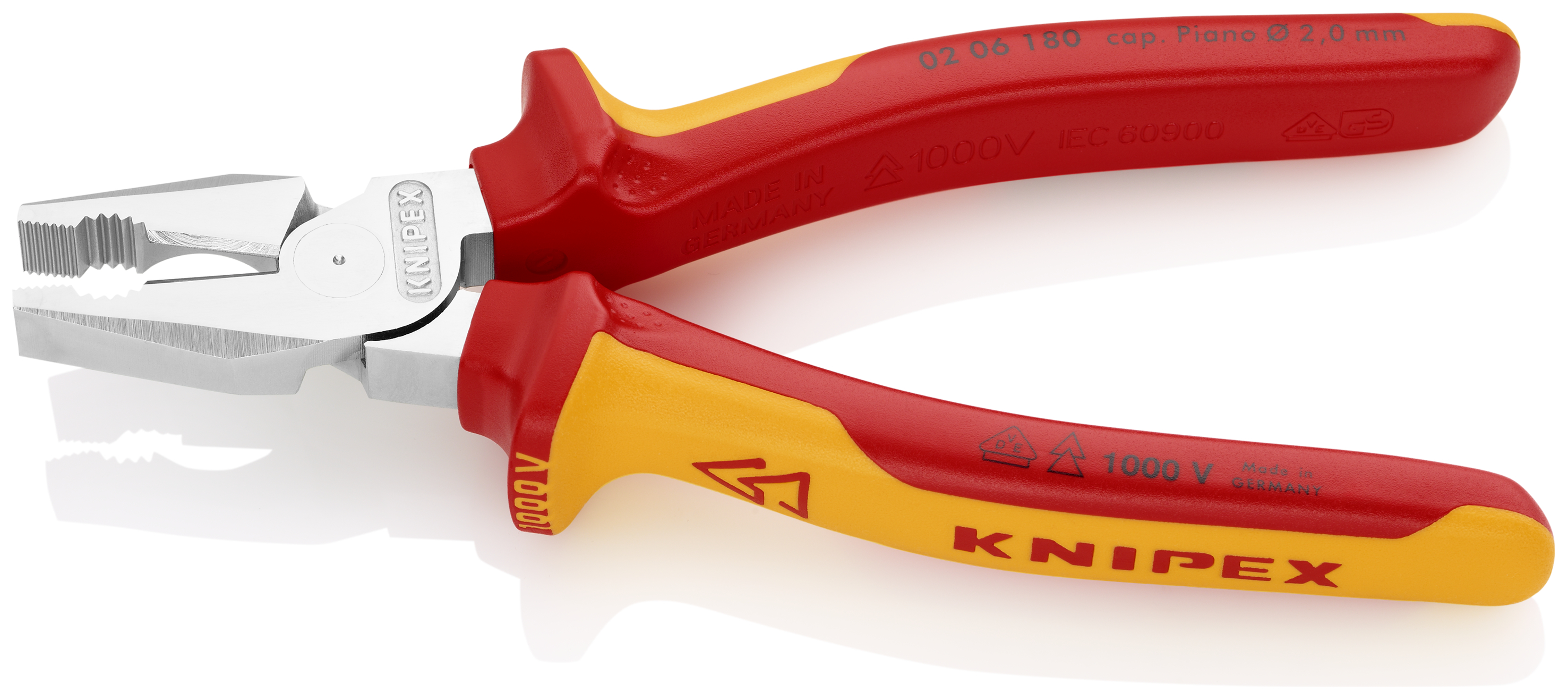 KNIPEX 02 06 180 SB High Leverage Combination Pliers 180 mm chrome-plated insulated with multi-component grips, VDE-tested chrome-plated thumbnail 2