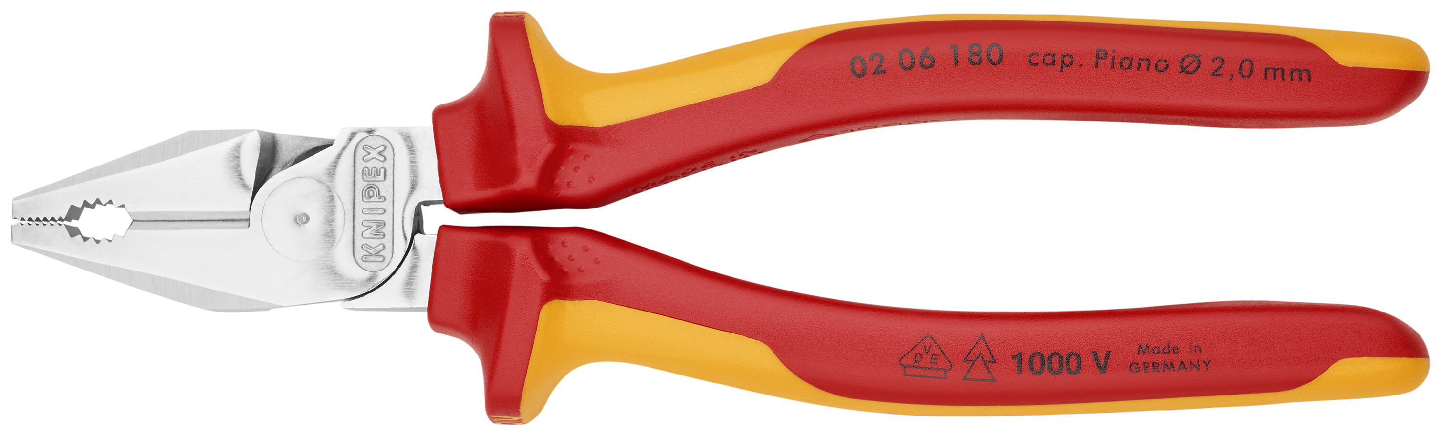 KNIPEX 02 06 180 SB High Leverage Combination Pliers 180 mm chrome-plated insulated with multi-component grips, VDE-tested chrome-plated