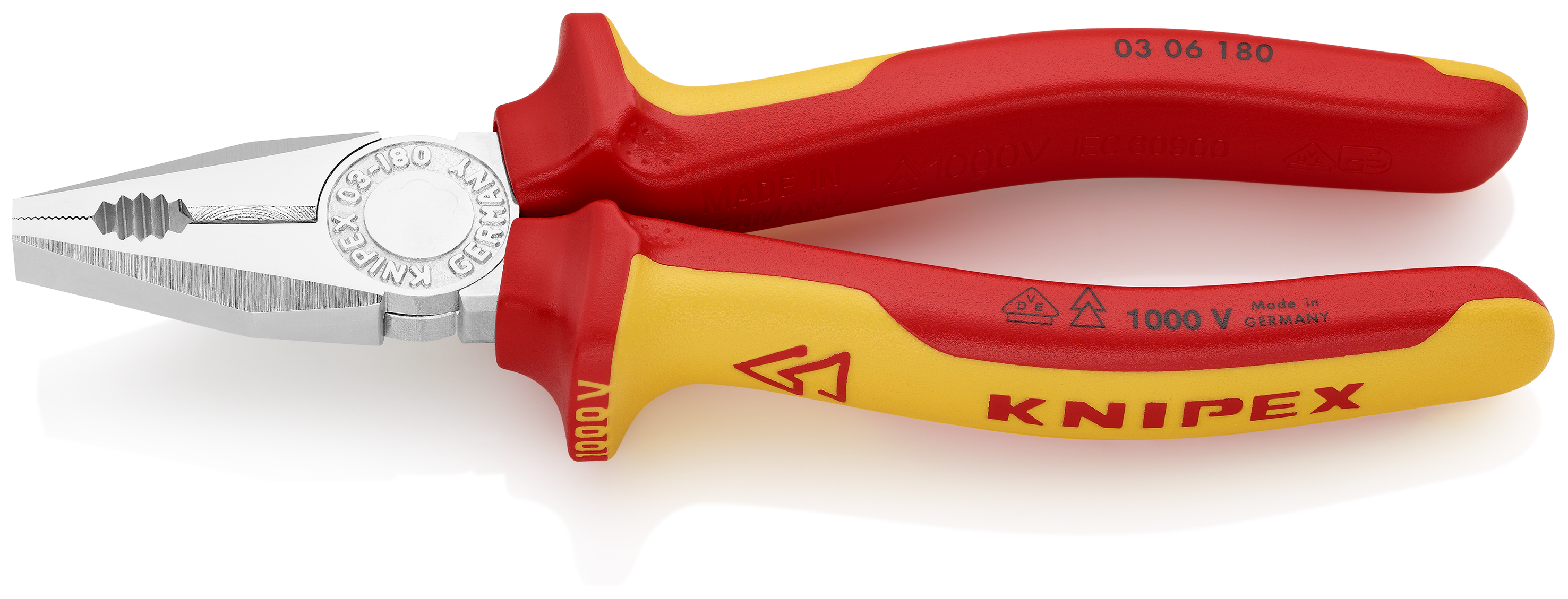 KNIPEX 03 06 180 SB Combination Pliers 180 mm chrome-plated insulated with multi-component grips, VDE-tested chrome-plated