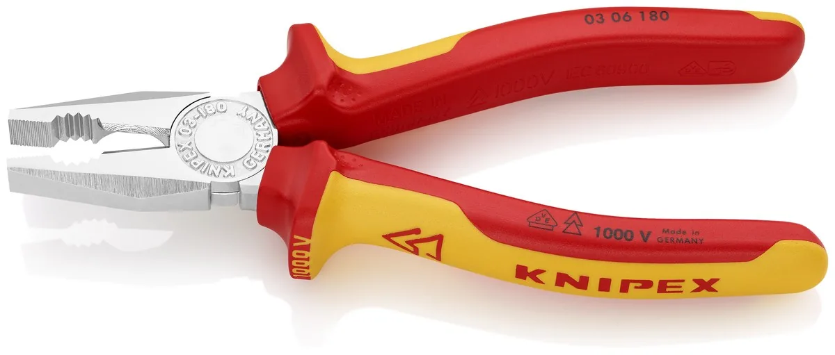 KNIPEX 03 06 180 SB Combination Pliers 180 mm chrome-plated insulated with multi-component grips, VDE-tested chrome-plated thumbnail 3
