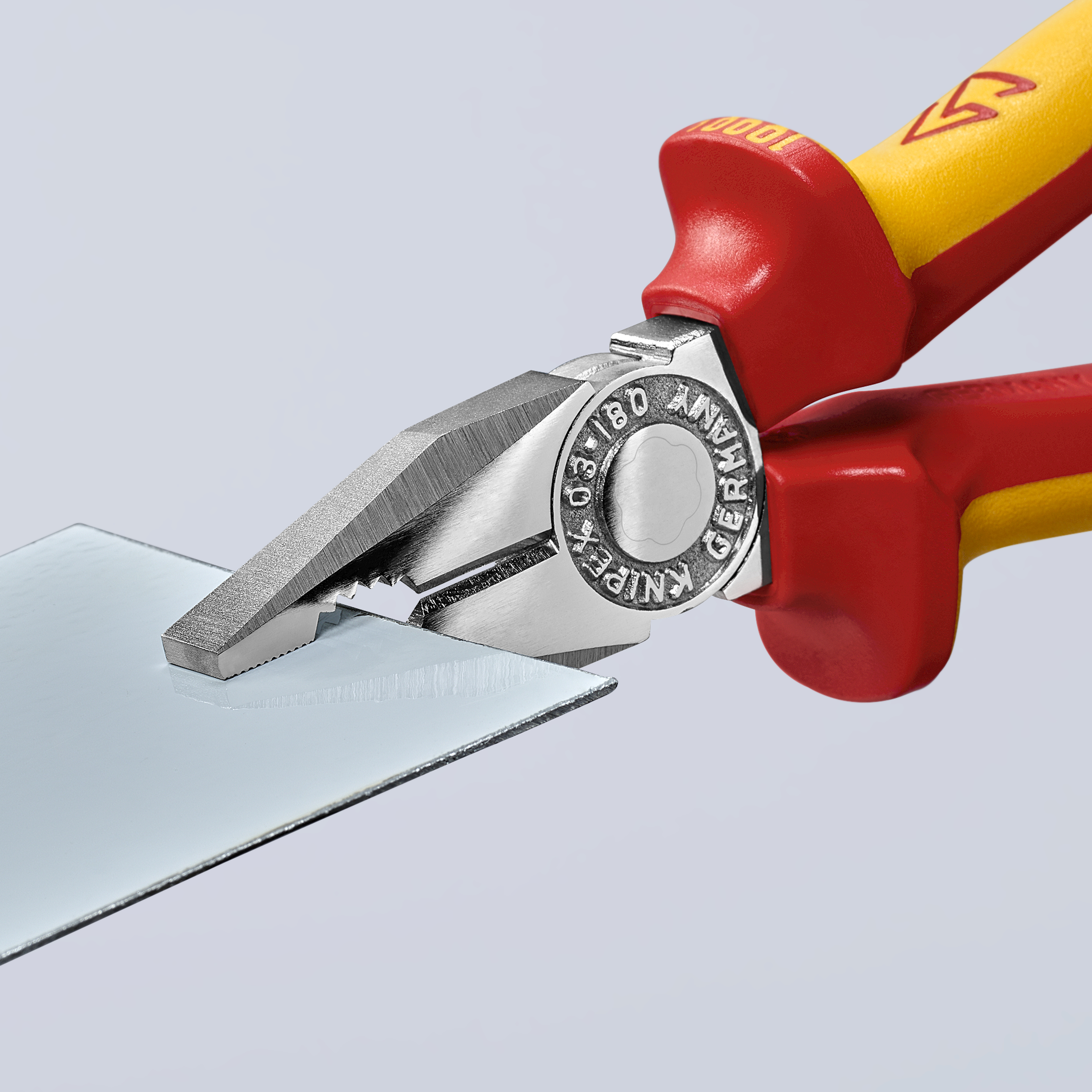 KNIPEX 03 06 180 T BK Combination Pliers 180 mm chrome-plated insulated with multi-component grips, VDE-tested with integrated insulated tether attachment point for a tool tether chrome-plated thumbnail 8