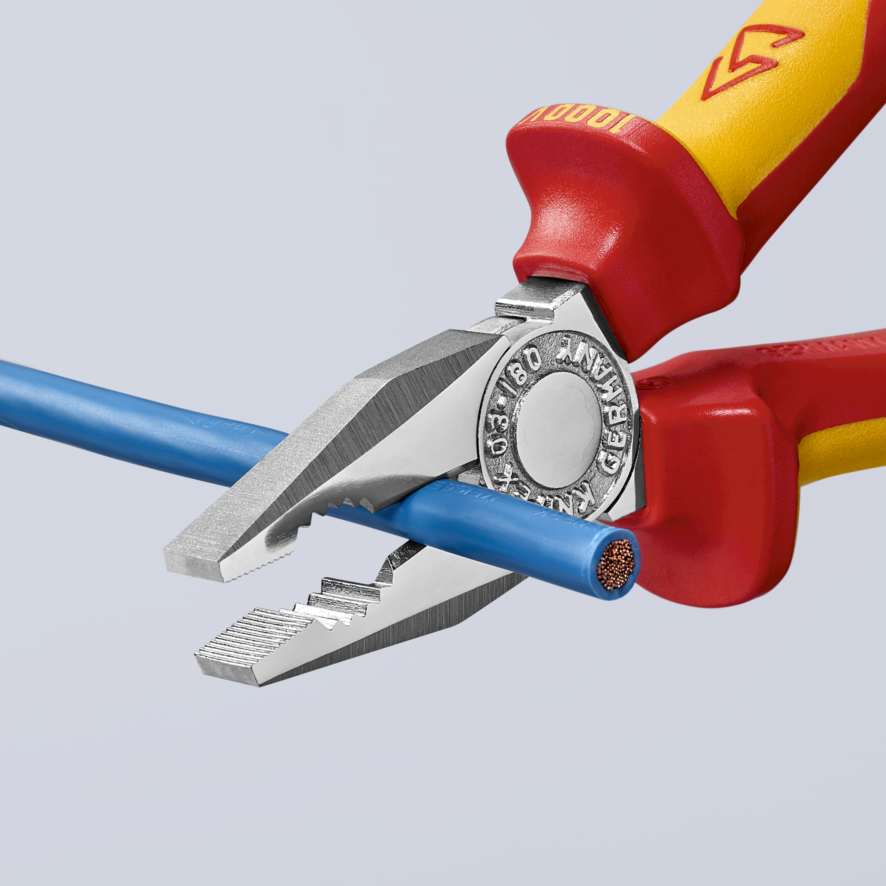 KNIPEX 03 06 180 T Combination Pliers 180 mm chrome-plated insulated with multi-component grips, VDE-tested with integrated insulated tether attachment point for a tool tether chrome-plated thumbnail 4