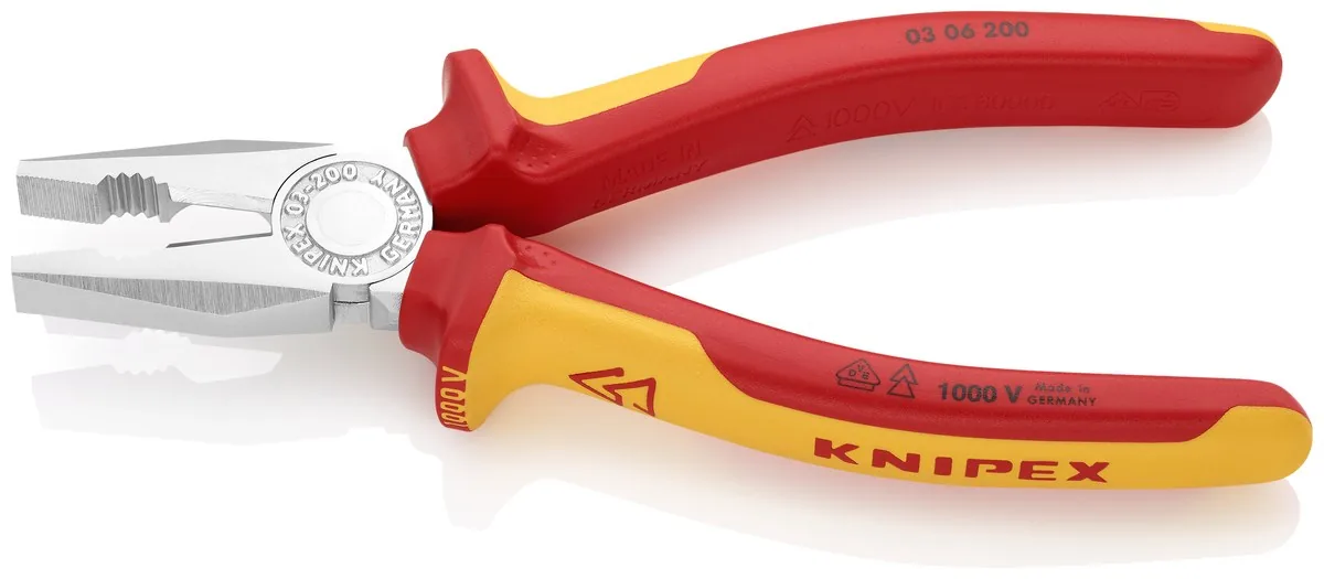 Kìm răng đầu bằng KNIPEX 03 06 200 dài 200mm, đầu mạ crom, cán cách điện 1000V thumbnail 3