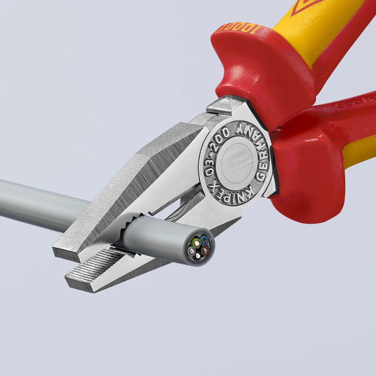 Kìm răng đầu bằng KNIPEX 03 06 200 dài 200mm, đầu mạ crom, cán cách điện 1000V thumbnail 6