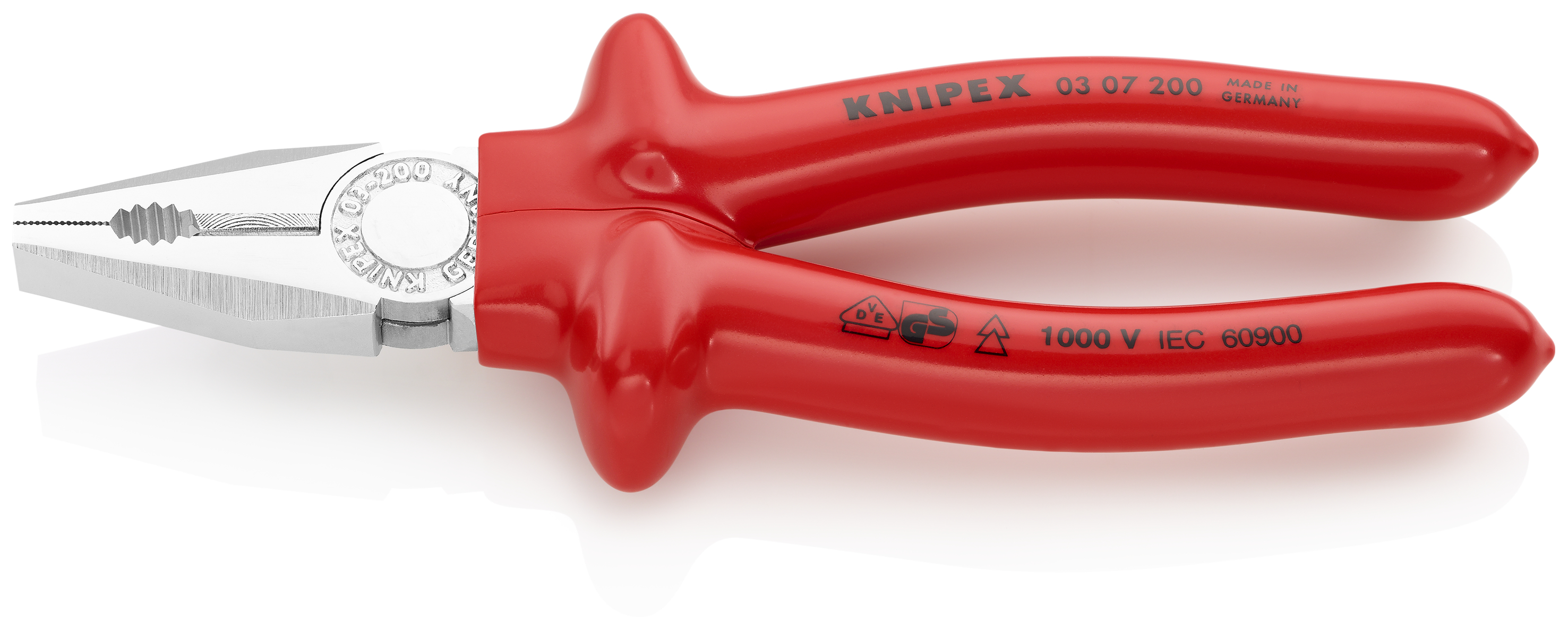 KNIPEX 03 07 200 Combination Pliers 200 mm chrome-plated with dipped insulation, VDE-tested chrome-plated