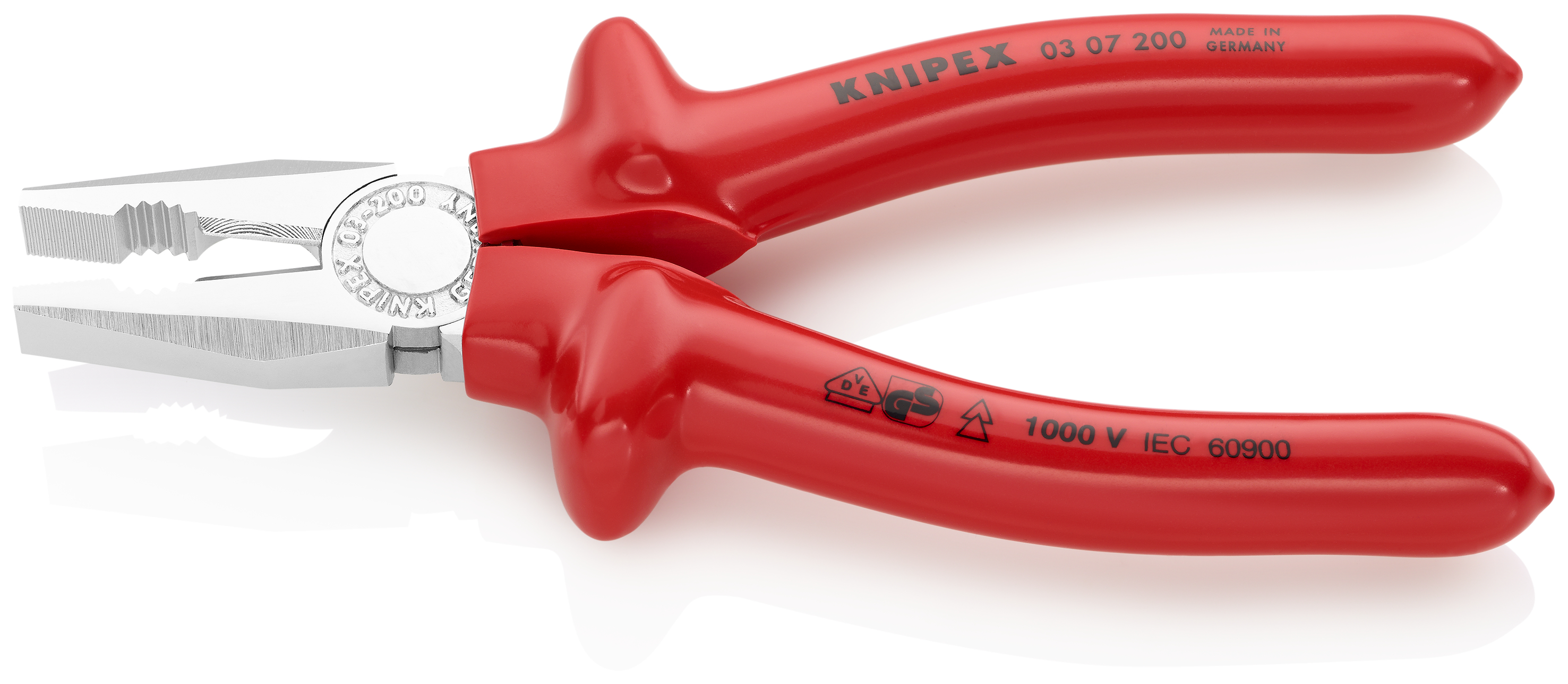 KNIPEX 03 07 200 Combination Pliers 200 mm chrome-plated with dipped insulation, VDE-tested chrome-plated thumbnail 2