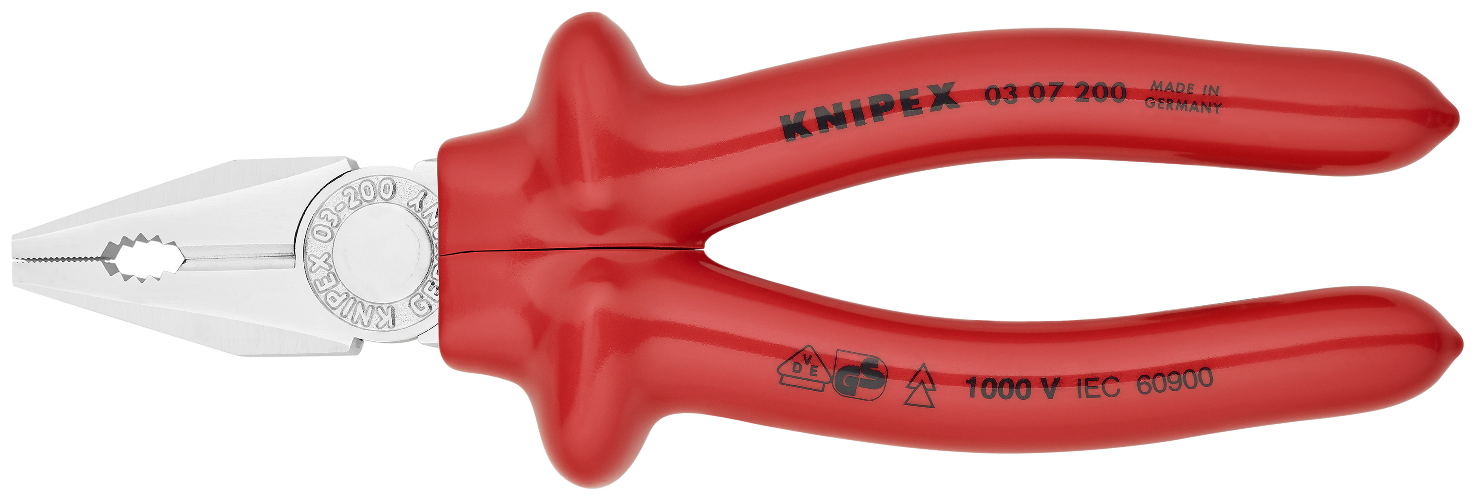 KNIPEX 03 07 200 Combination Pliers 200 mm chrome-plated with dipped insulation, VDE-tested chrome-plated thumbnail 3