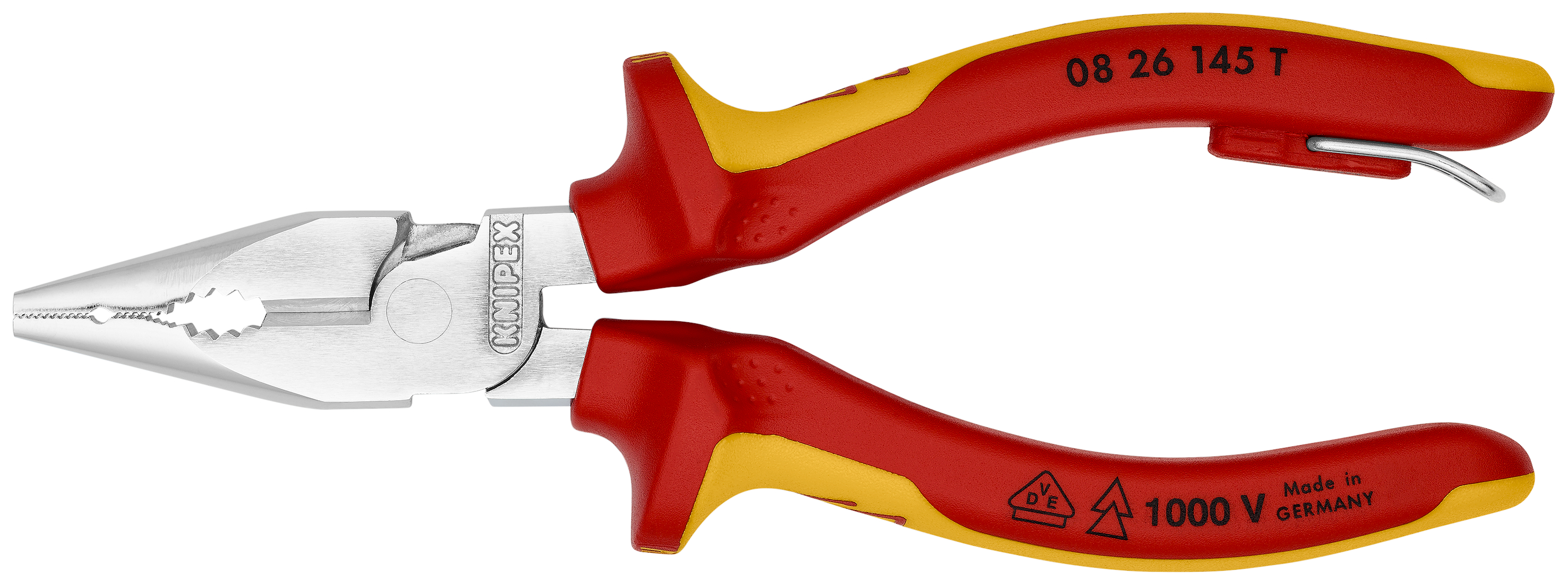 KNIPEX 08 26 145 T Needle-Nose Combination Pliers 145 mm chrome-plated insulated with multi-component grips, VDE-tested with integrated insulated tether attachment point for a tool tether chrome-plated thumbnail 7