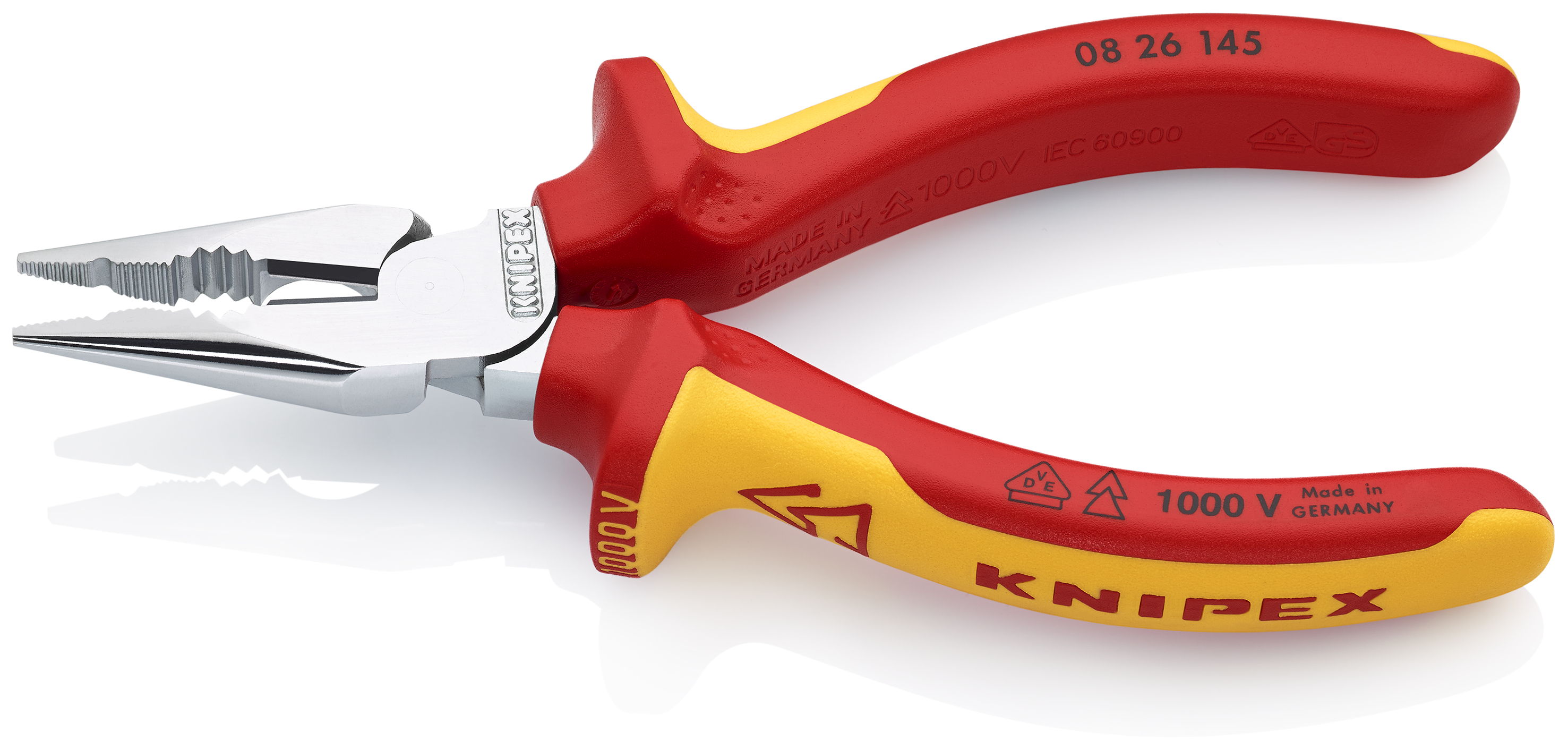 KNIPEX 08 26 145 Needle-Nose Combination Pliers 145 mm chrome-plated insulated with multi-component grips, VDE-tested chrome-plated thumbnail 2
