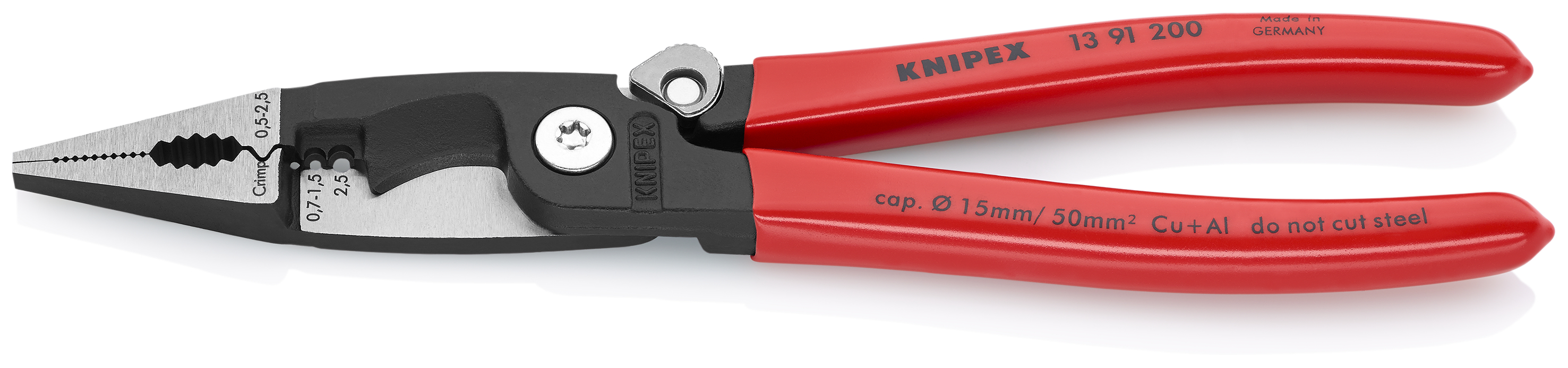 KNIPEX 13 91 200 Pliers for Electrical Installation 200 mm black atramentized with plastic coating polished
