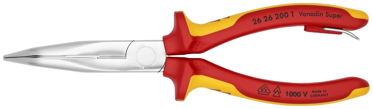 Kìm mũi nhọn cách điện KNIPEX 26 26 200 T, mỏ cong 40°, có chốt treo dây an toàn thumbnail 4