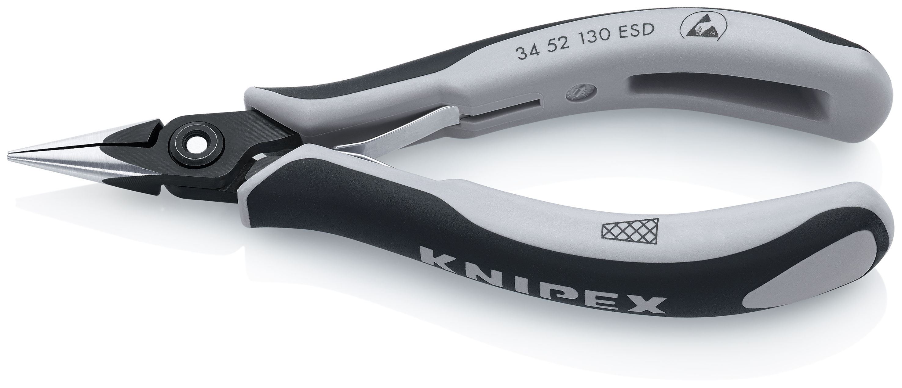 KNIPEX 34 52 130 ESD Precision Electronics Gripping Pliers ESD 130 mm burnished with multi-component handles polished