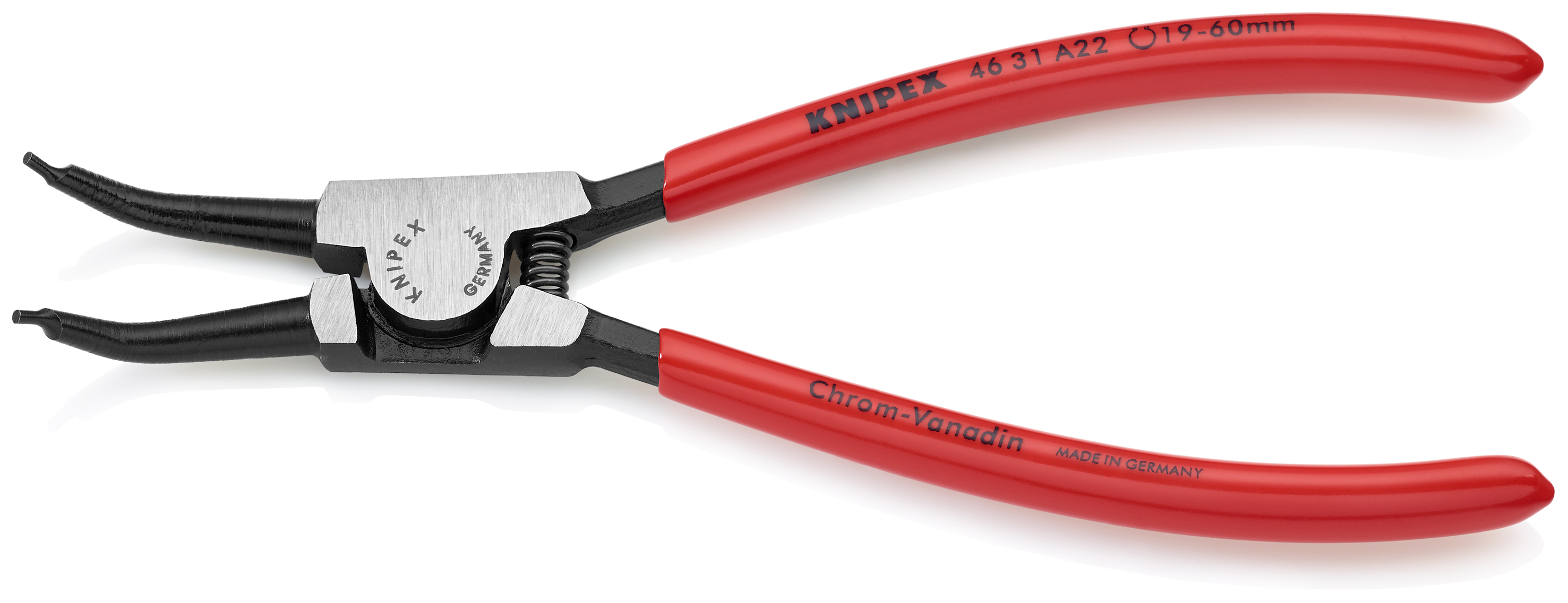 KNIPEX 46 31 A22 Circlip Pliers for external circlips on shafts 45° angled 185 mm black atramentized with plastic coating polished thumbnail 2