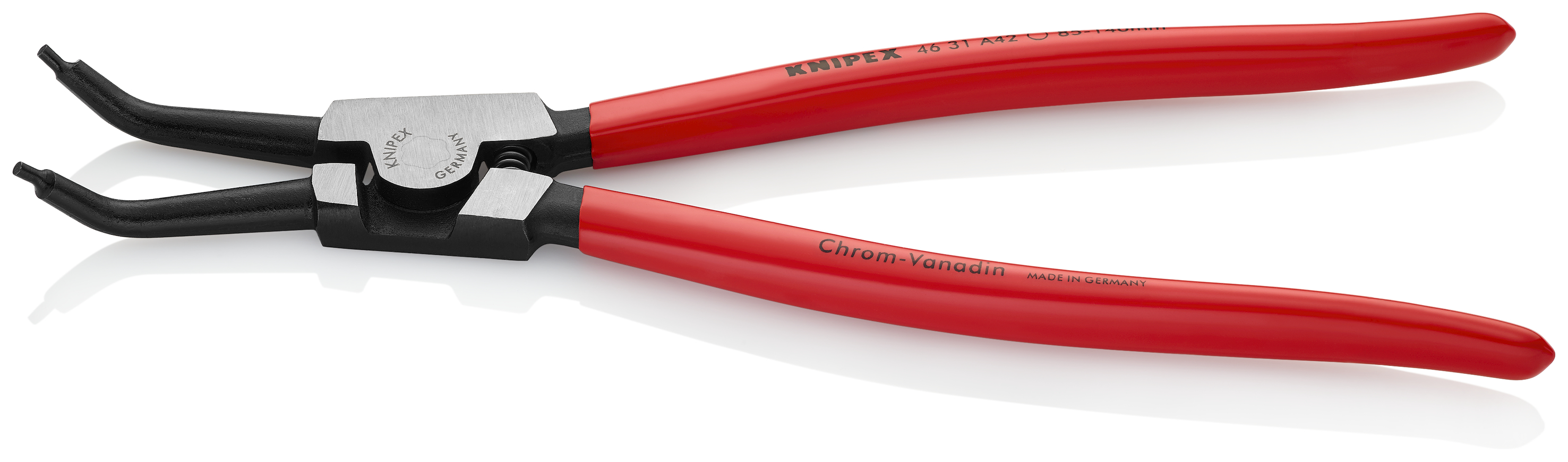 KNIPEX 46 31 A42 Circlip Pliers for external circlips on shafts 45° angled 310 mm black atramentized with plastic coating polished thumbnail 2