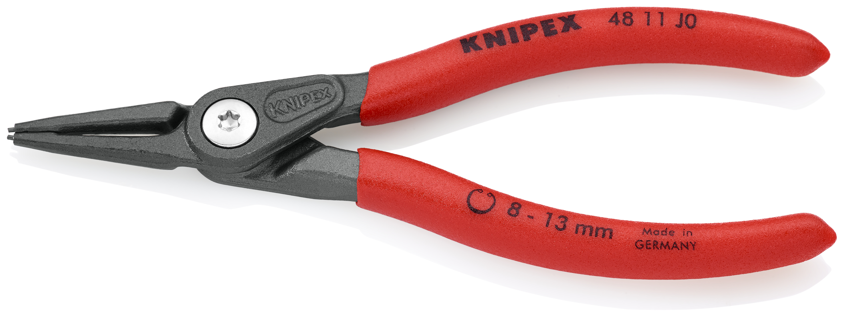 KNIPEX 48 11 J0 SB Precision Circlip Pliers for internal circlips in bore holes 140 mm grey atramentized with non-slip plastic coating