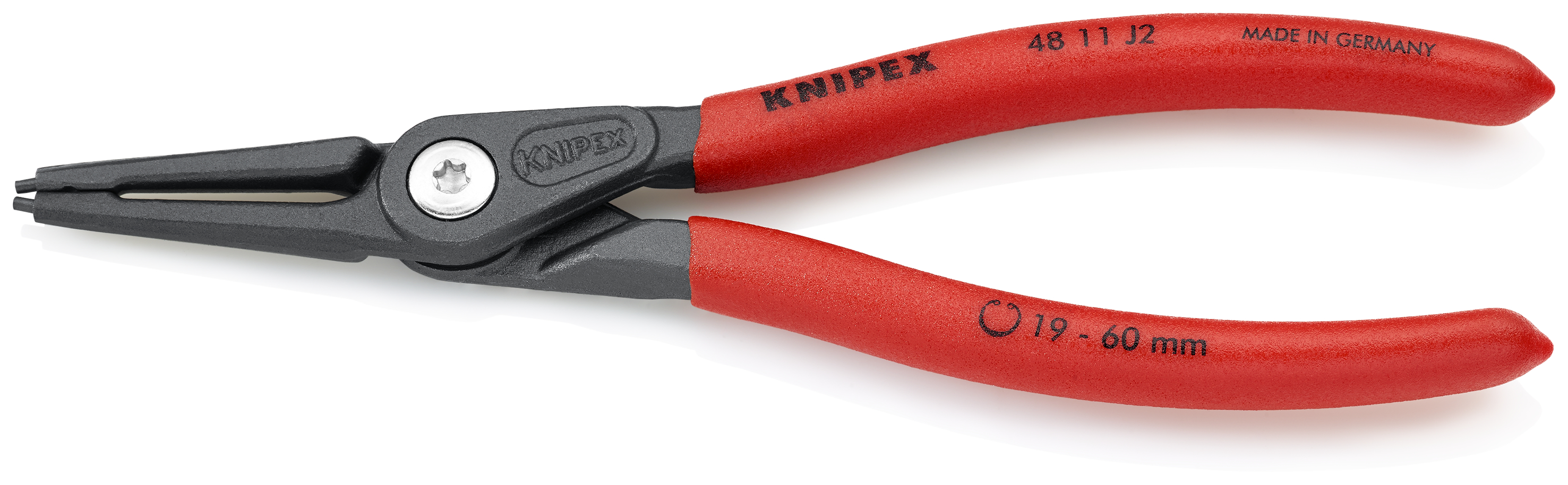KNIPEX 48 11 J2 SB Precision Circlip Pliers for internal circlips in bore holes 180 mm grey atramentized with non-slip plastic coating