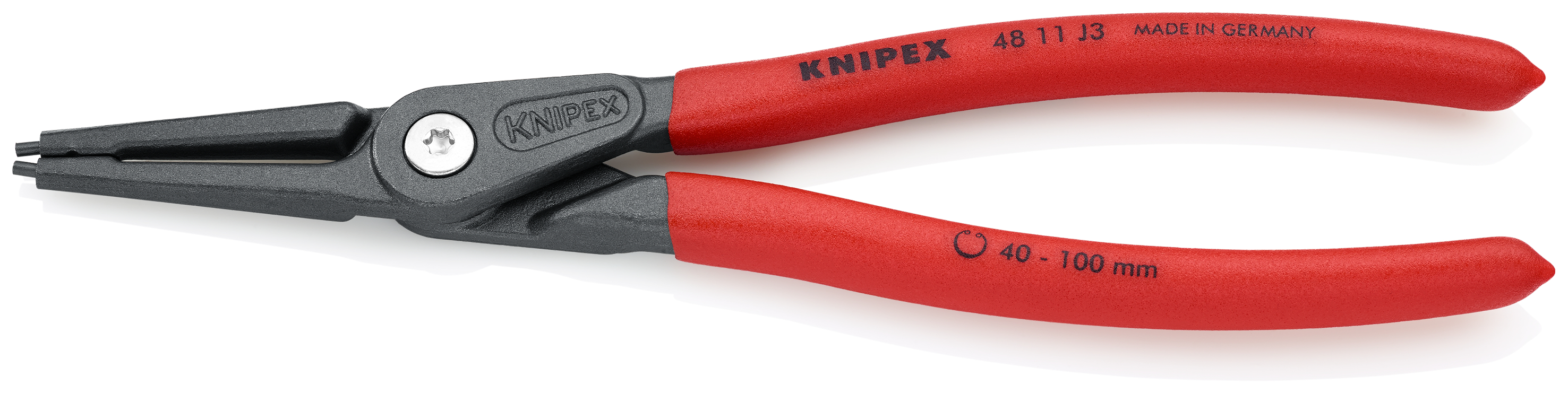 KNIPEX 48 11 J3 SB Precision Circlip Pliers for internal circlips in bore holes 225 mm grey atramentized with non-slip plastic coating