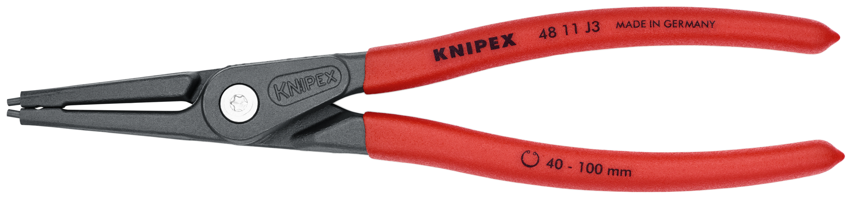 KNIPEX 48 11 J3 Precision Circlip Pliers for internal circlips in bore holes 225 mm grey atramentized with non-slip plastic coating thumbnail 4