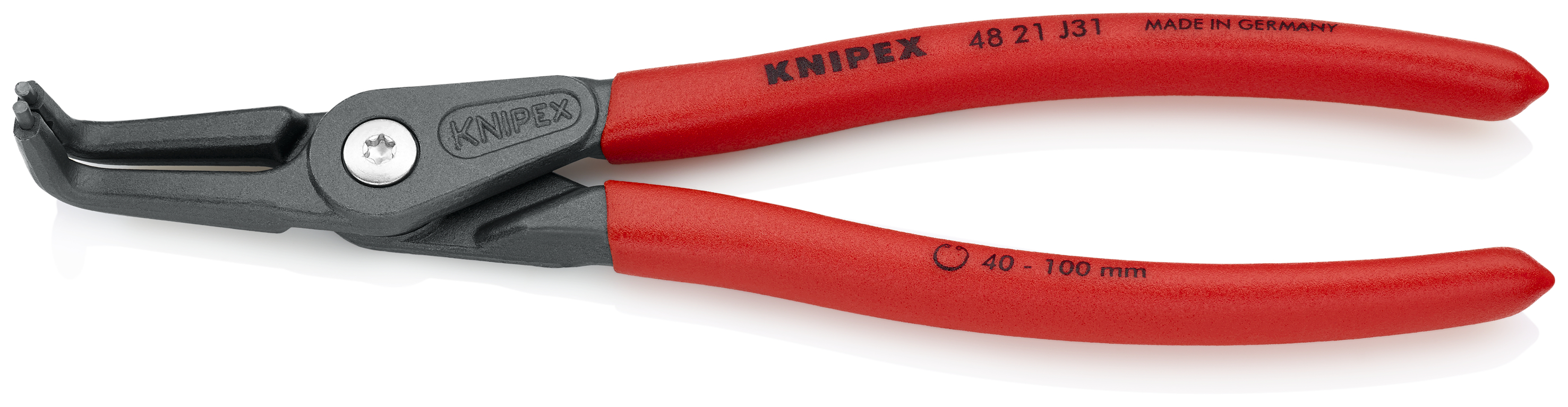 KNIPEX 48 21 J31 SB Precision Circlip Pliers for internal circlips in bore holes 210 mm grey atramentized with non-slip plastic coating