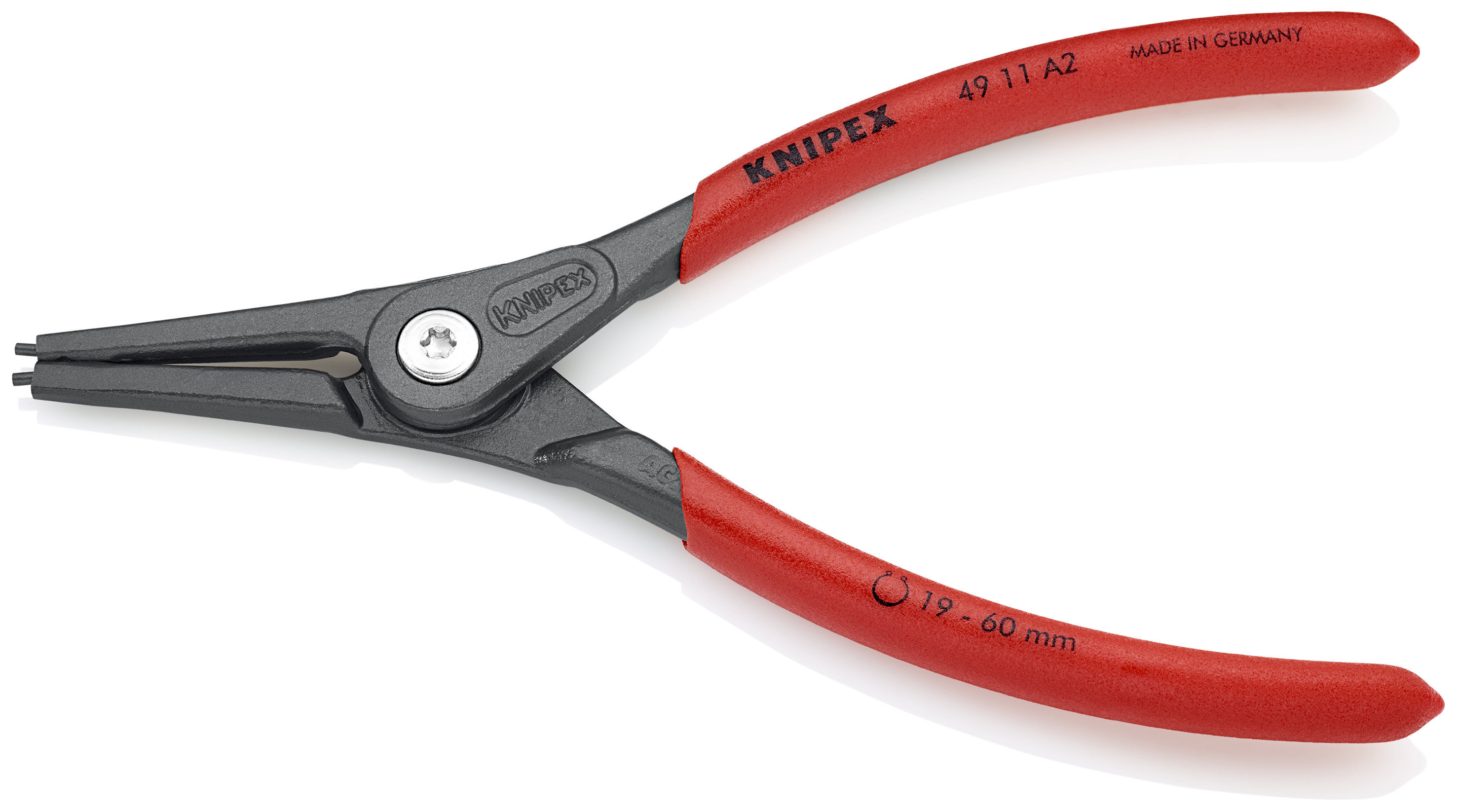 KNIPEX 49 11 A2 Precision Circlip Pliers for external circlips on shafts 180 mm grey atramentized with non-slip plastic coating thumbnail 2