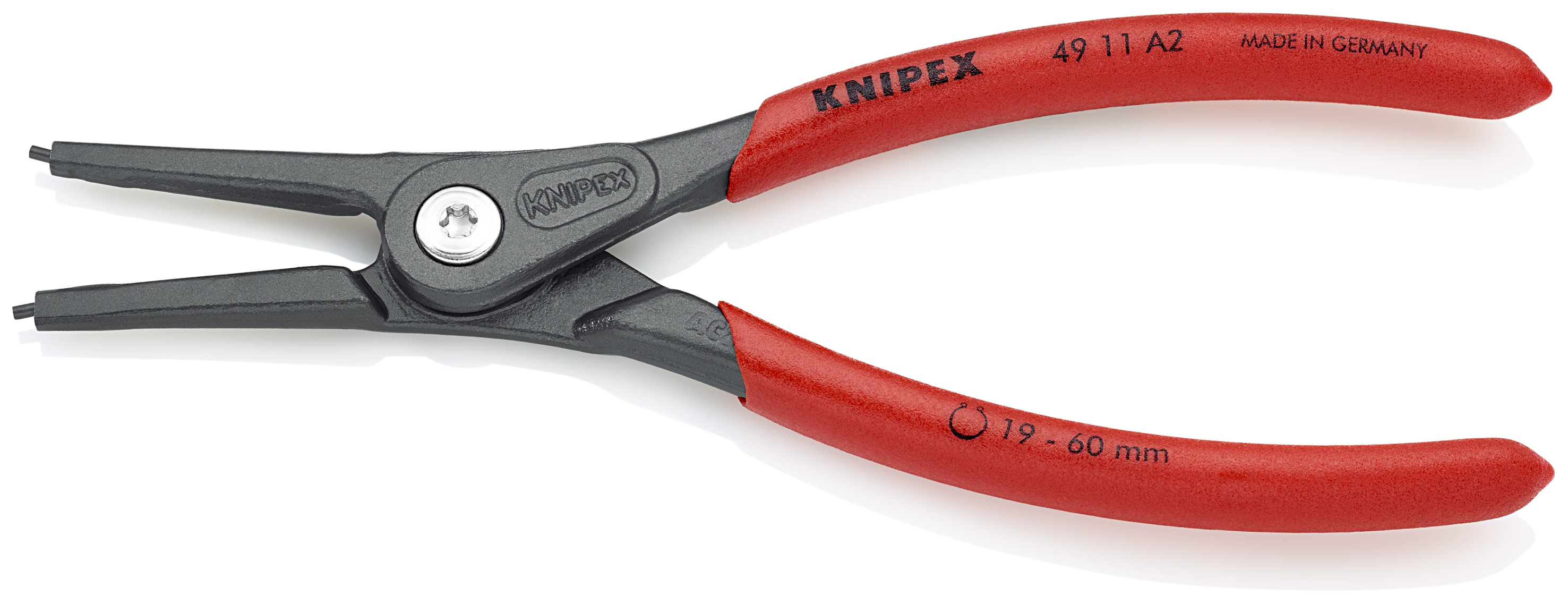 KNIPEX 49 11 A2 Precision Circlip Pliers for external circlips on shafts 180 mm grey atramentized with non-slip plastic coating