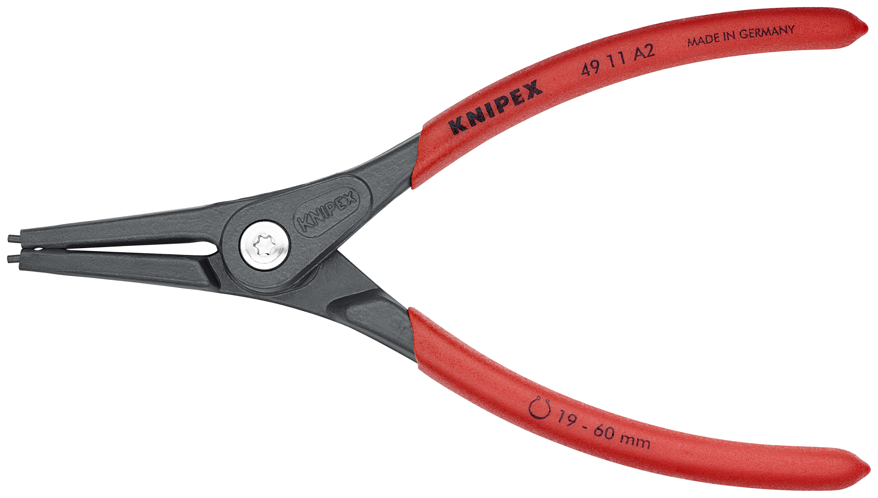 KNIPEX 49 11 A2 Precision Circlip Pliers for external circlips on shafts 180 mm grey atramentized with non-slip plastic coating thumbnail 3