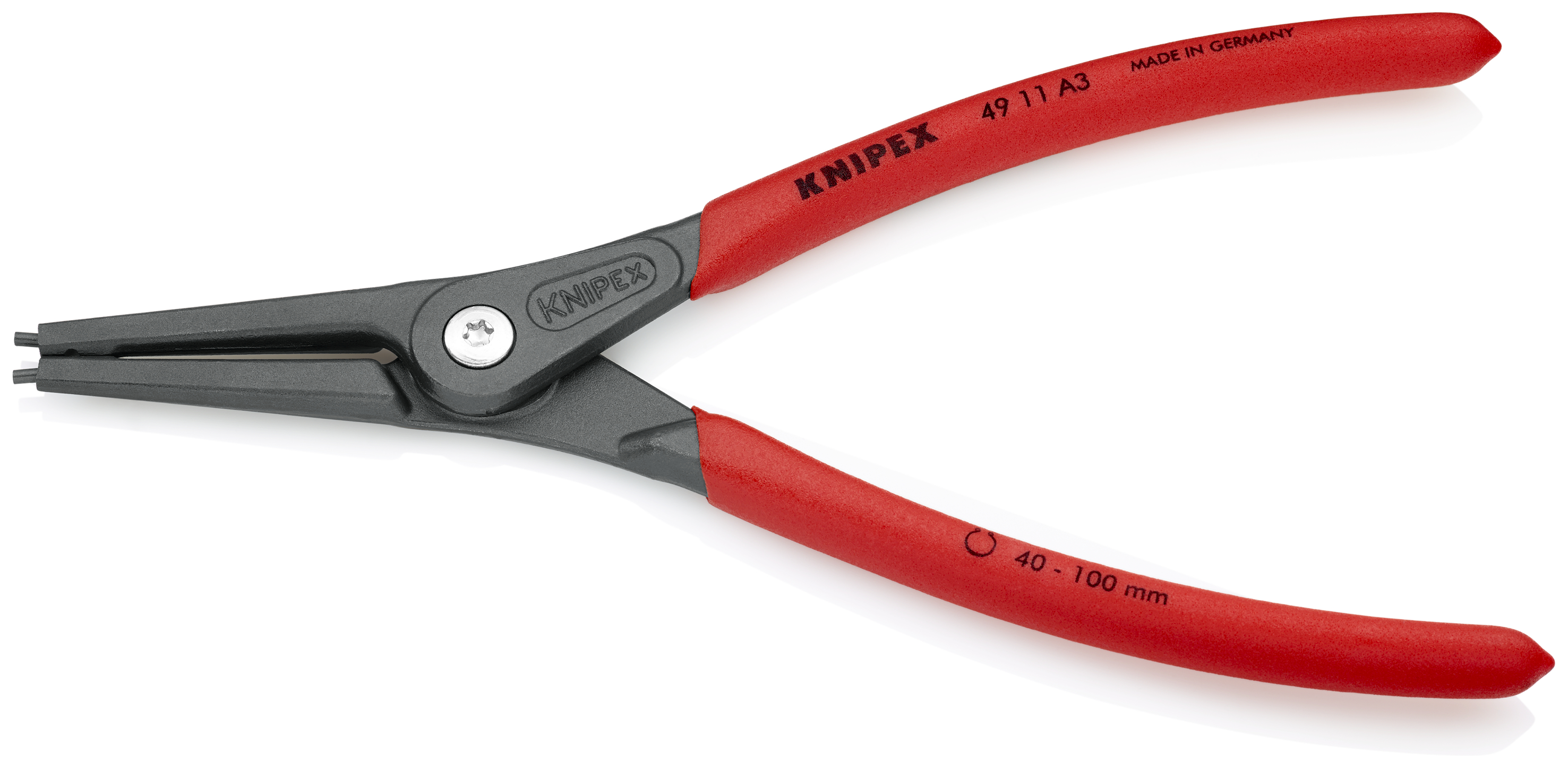 KNIPEX 49 11 A3 SB Precision Circlip Pliers for external circlips on shafts 225 mm grey atramentized with non-slip plastic coating thumbnail 2