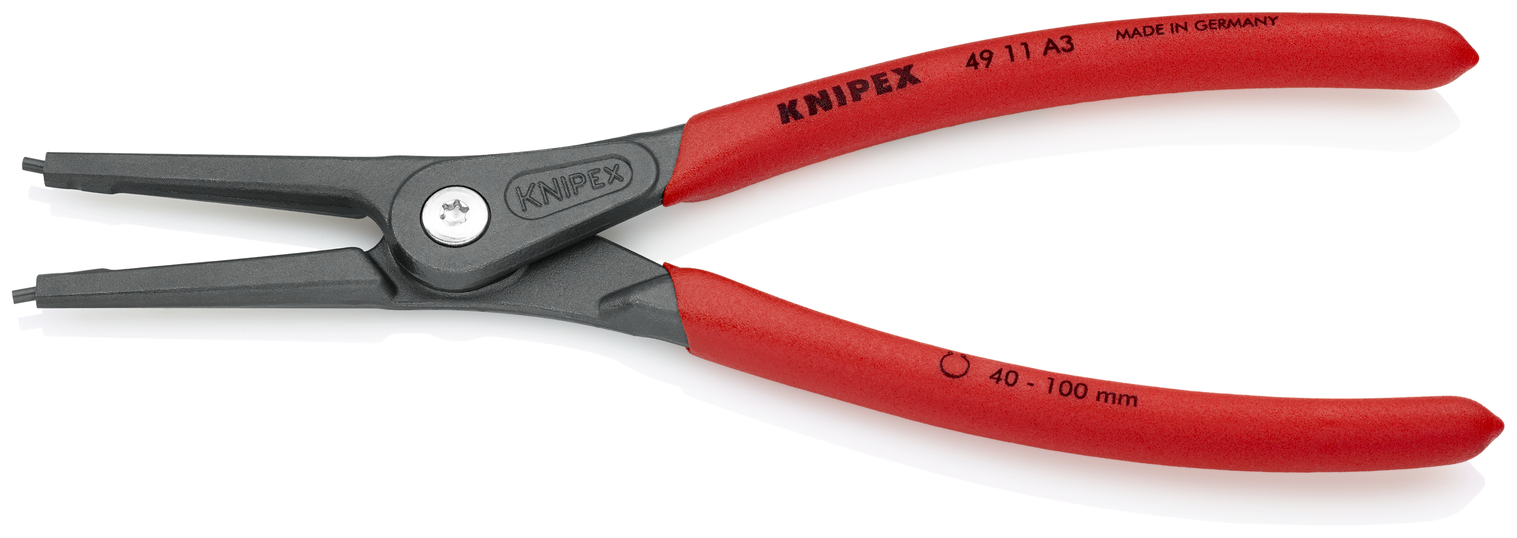 KNIPEX 49 11 A3 SB Precision Circlip Pliers for external circlips on shafts 225 mm grey atramentized with non-slip plastic coating