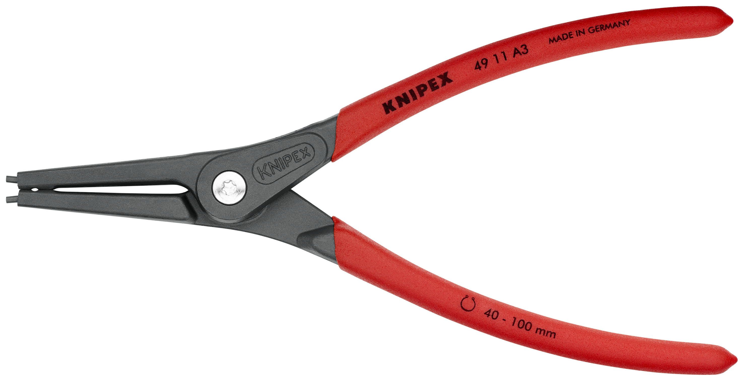 KNIPEX 49 11 A3 SB Precision Circlip Pliers for external circlips on shafts 225 mm grey atramentized with non-slip plastic coating thumbnail 3