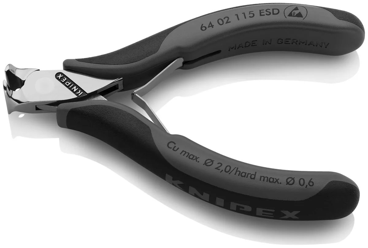 KNIPEX 64 02 115 ESD Electronics End Cutting Nippers ESD 115 mm with multi-component handles mirror polished thumbnail 3