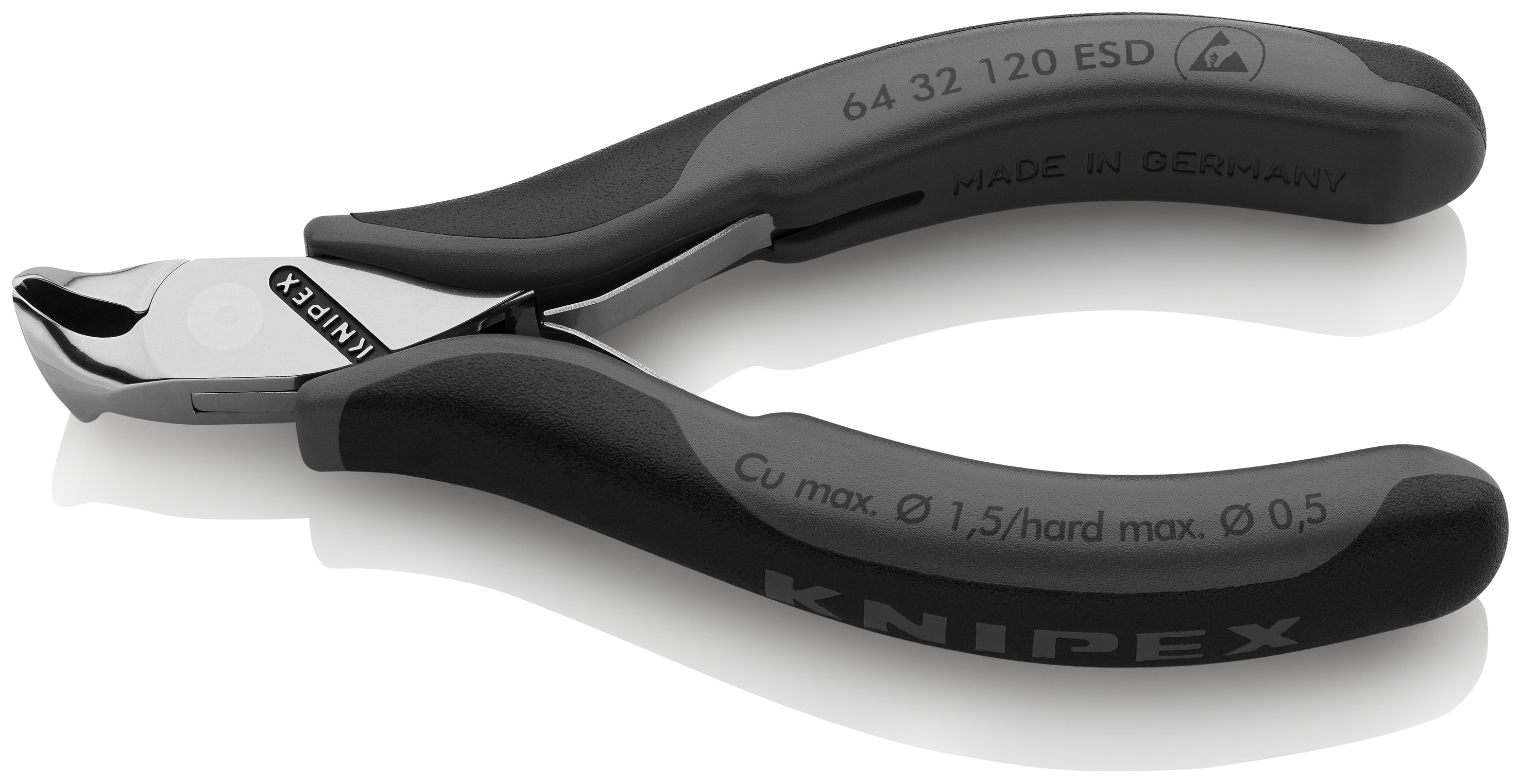 KNIPEX 64 32 120 ESD Electronics End Cutting Nippers ESD 120 mm with multi-component handles mirror polished