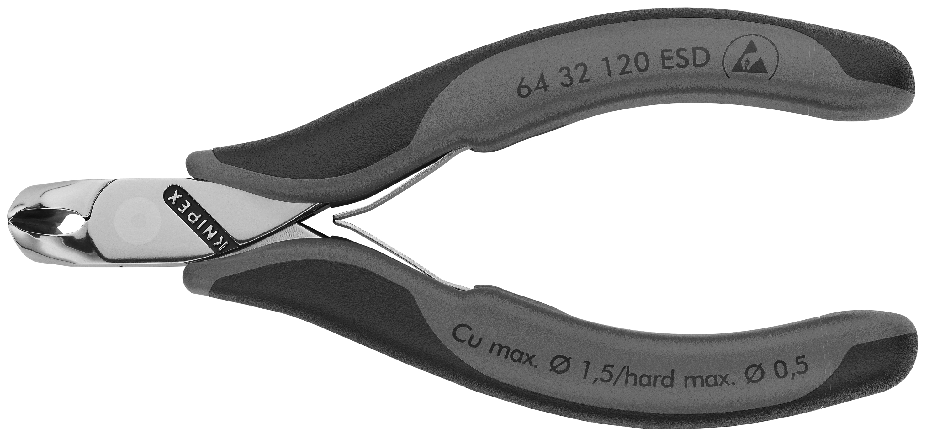 KNIPEX 64 32 120 ESD Electronics End Cutting Nippers ESD 120 mm with multi-component handles mirror polished thumbnail 7