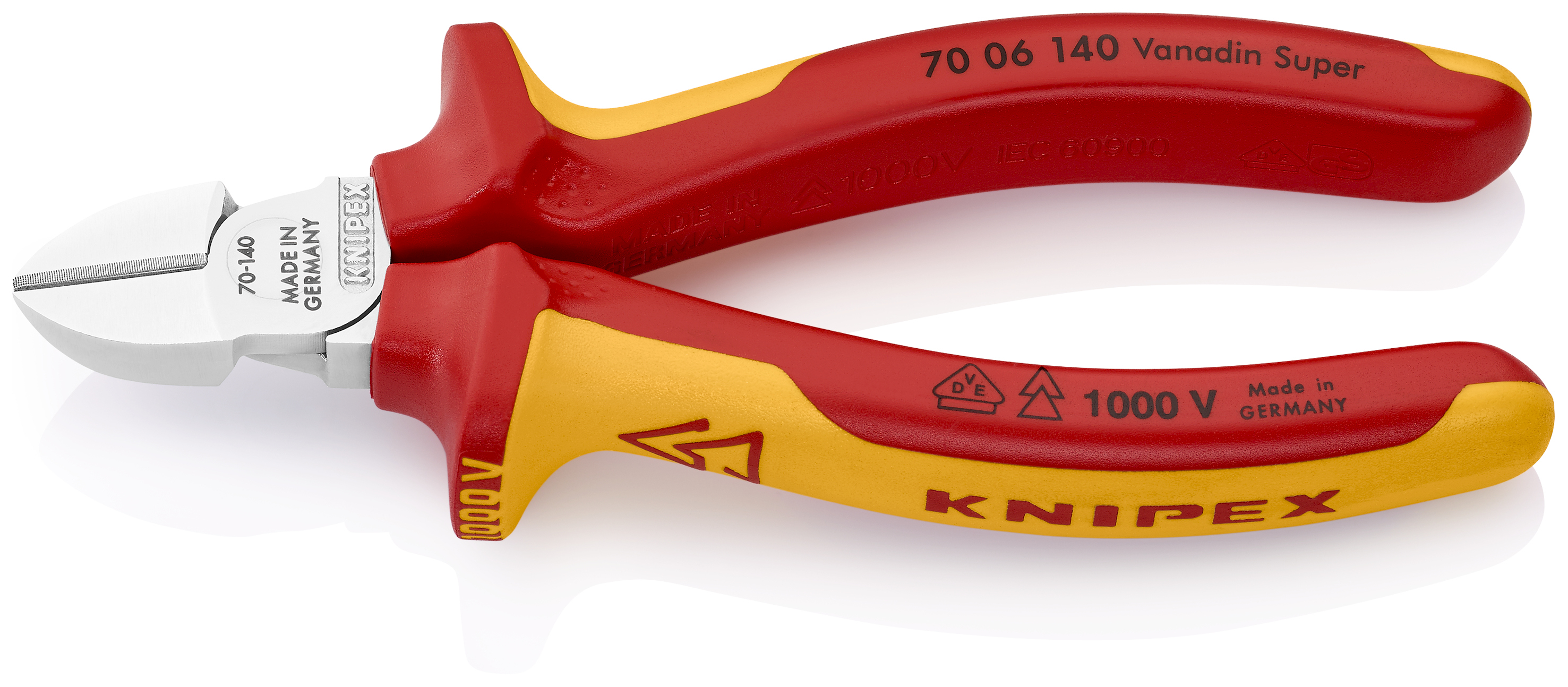 KNIPEX 70 06 140 SB Diagonal Cutter 140 mm chrome-plated insulated with multi-component grips, VDE-tested chrome-plated