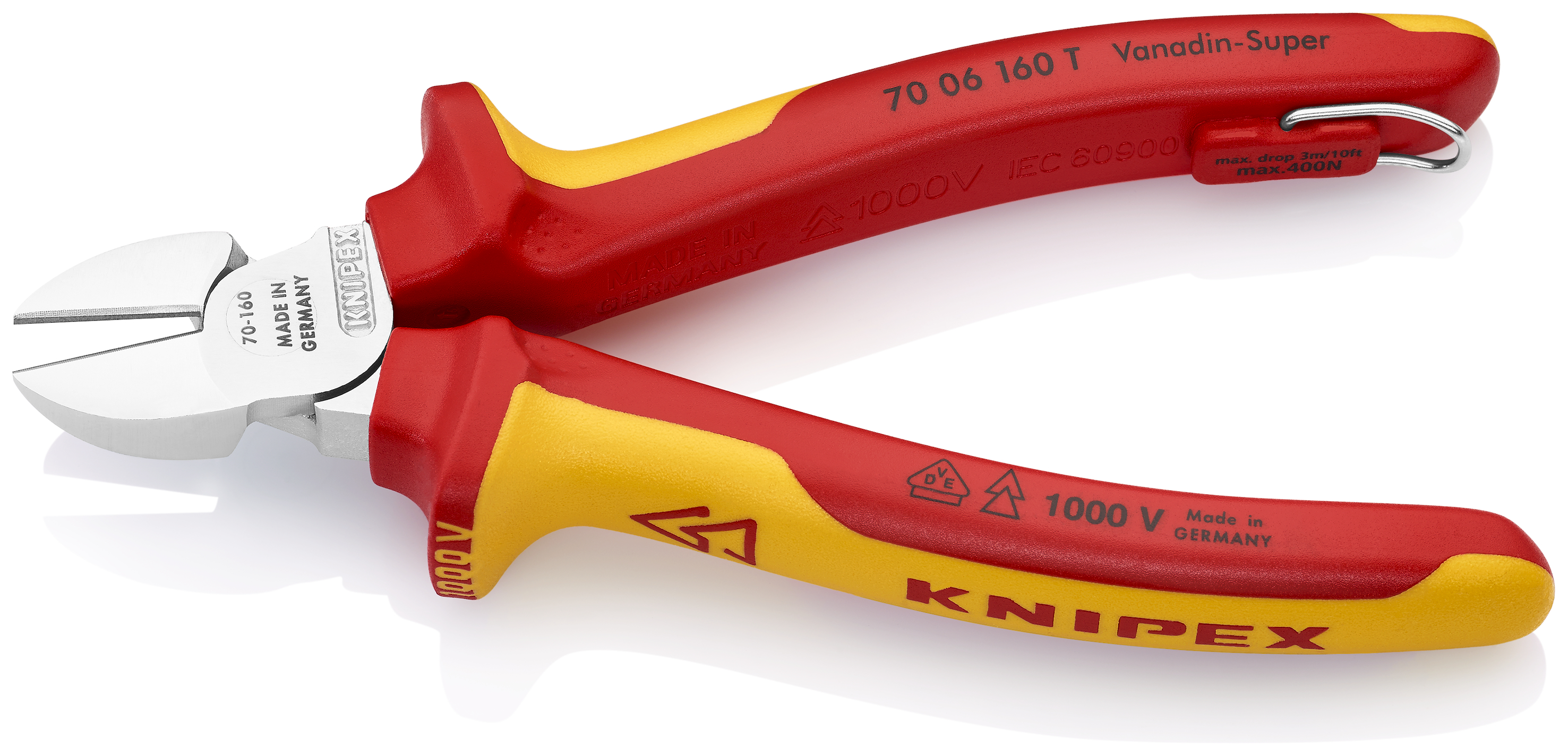 KNIPEX 70 06 160 T BK Diagonal Cutter 160 mm chrome-plated insulated with multi-component grips, VDE-tested with integrated insulated tether attachment point for a tool tether chrome-plated thumbnail 2