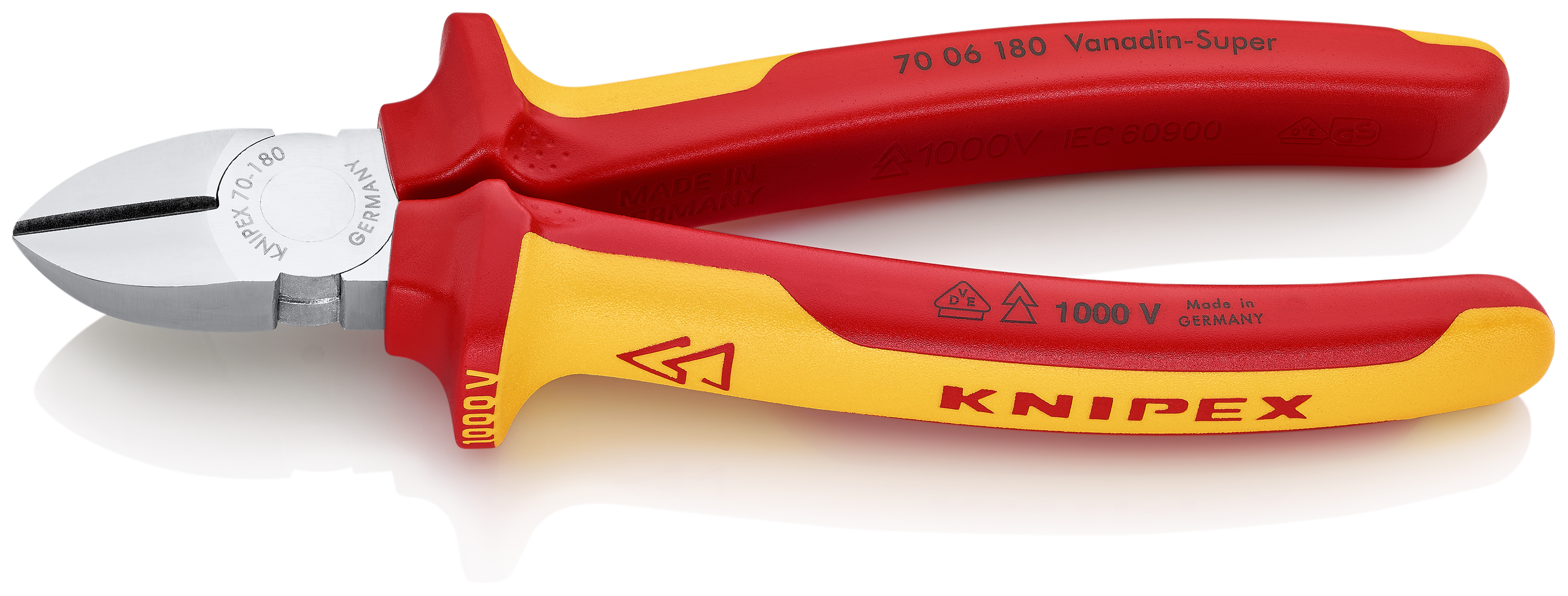 KNIPEX 70 06 180 SB Diagonal Cutter 180 mm chrome-plated insulated with multi-component grips, VDE-tested chrome-plated