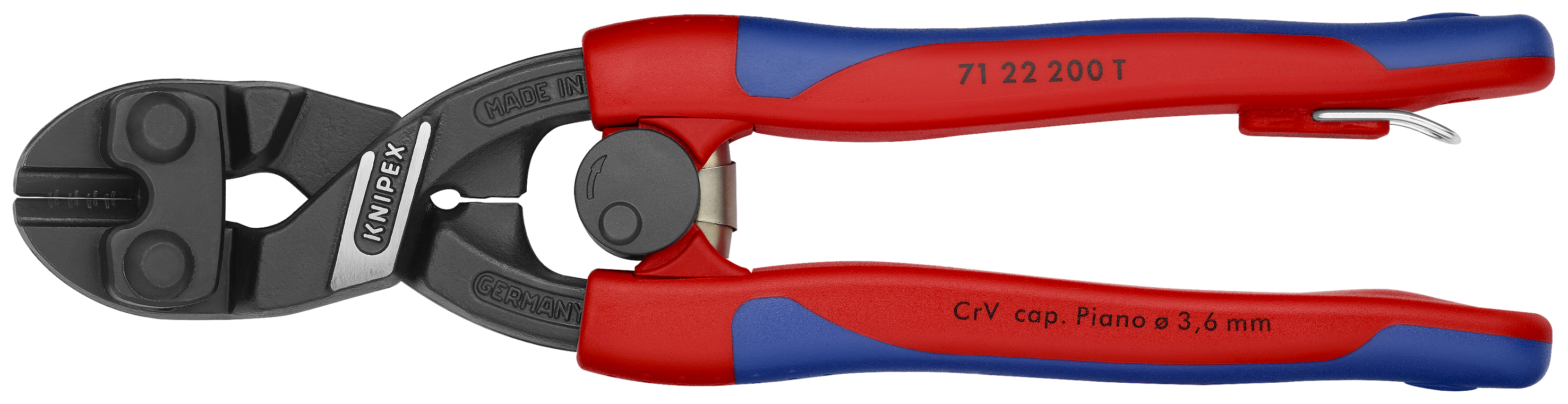 KNIPEX 71 22 200 T CoBolt® Compact Bolt Cutter 200 mm black atramentized with slim multi-component grips, with integrated tether attachment point for a tool tether thumbnail 6