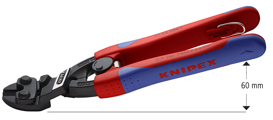 KNIPEX 71 22 200 T CoBolt® Compact Bolt Cutter 200 mm black atramentized with slim multi-component grips, with integrated tether attachment point for a tool tether