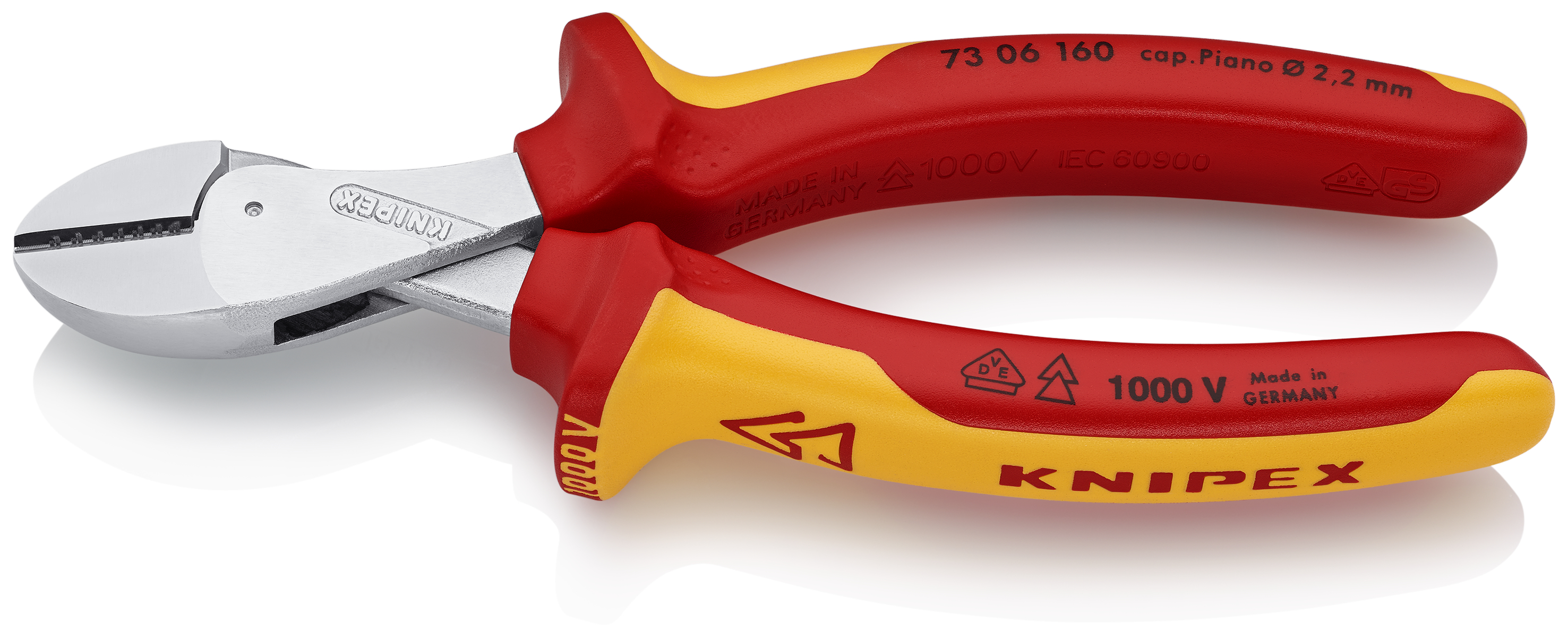 KNIPEX 73 06 160 SB X-Cut® Compact Diagonal Cutter high lever transmission 160 mm chrome-plated insulated with multi-component grips, VDE-tested chrome-plated