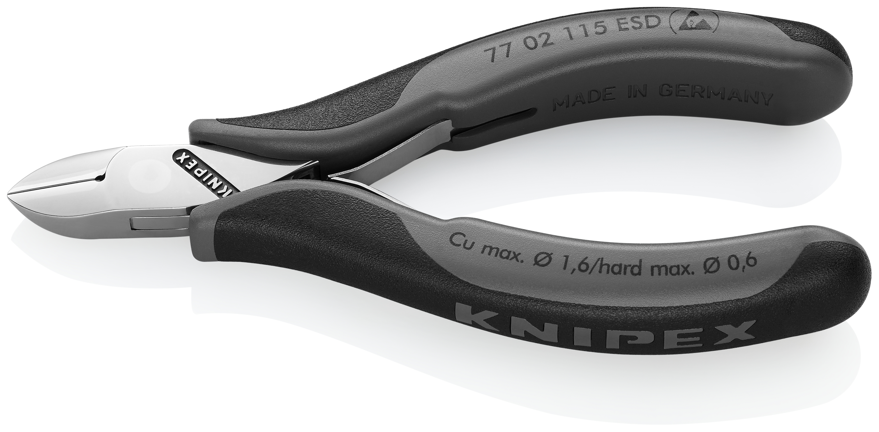 KNIPEX 77 02 115 ESD Electronics Diagonal Cutters ESD with box joint 117 mm with multi-component handles mirror polished