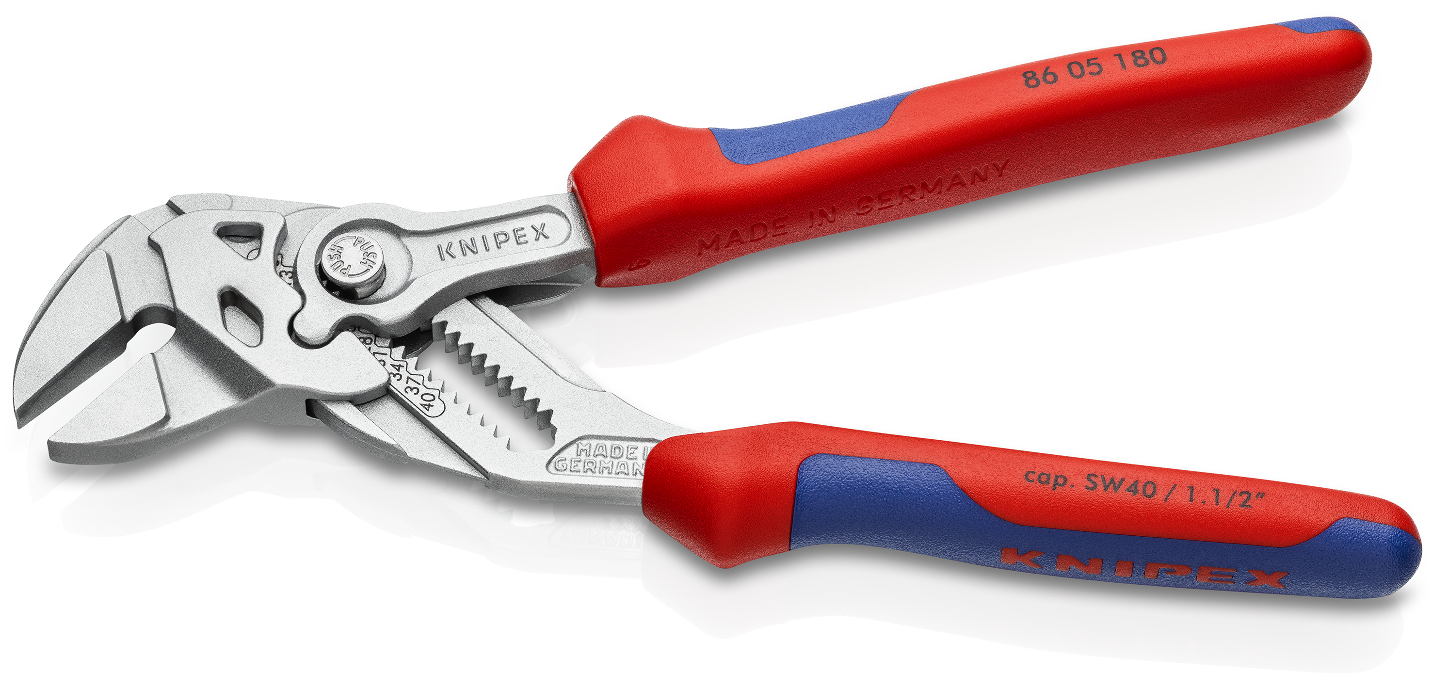 KNIPEX 86 05 180 T Pliers Wrench pliers and a wrench in a single tool 180 mm chrome-plated with multi-component grips, with integrated tether attachment point for a tool tether chrome-plated thumbnail 7