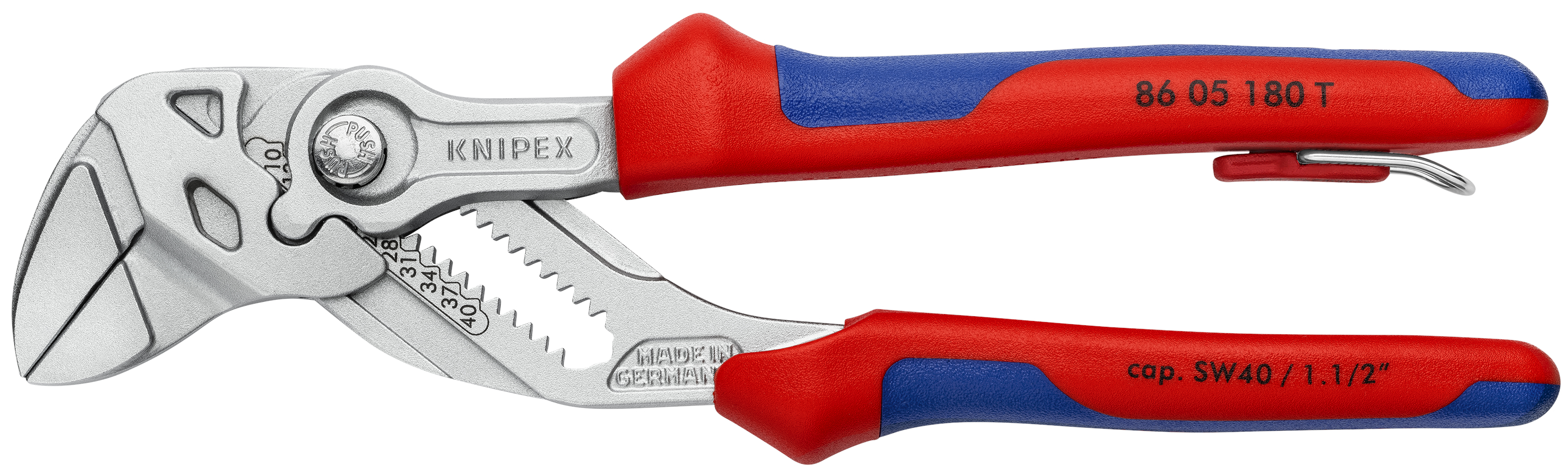KNIPEX 86 05 180 T Pliers Wrench pliers and a wrench in a single tool 180 mm chrome-plated with multi-component grips, with integrated tether attachment point for a tool tether chrome-plated thumbnail 6