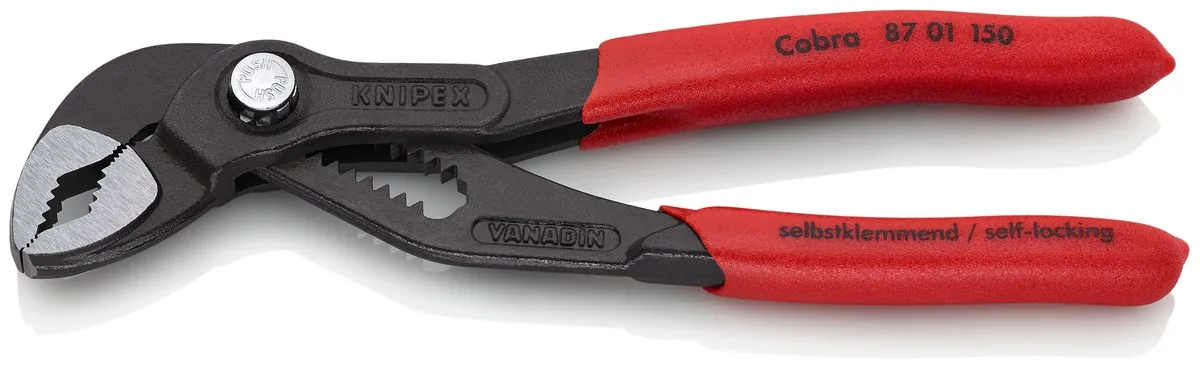 KNIPEX 87 01 150 Cobra® High-Tech Water Pump Pliers 150 mm grey atramentized with non-slip plastic coating polished